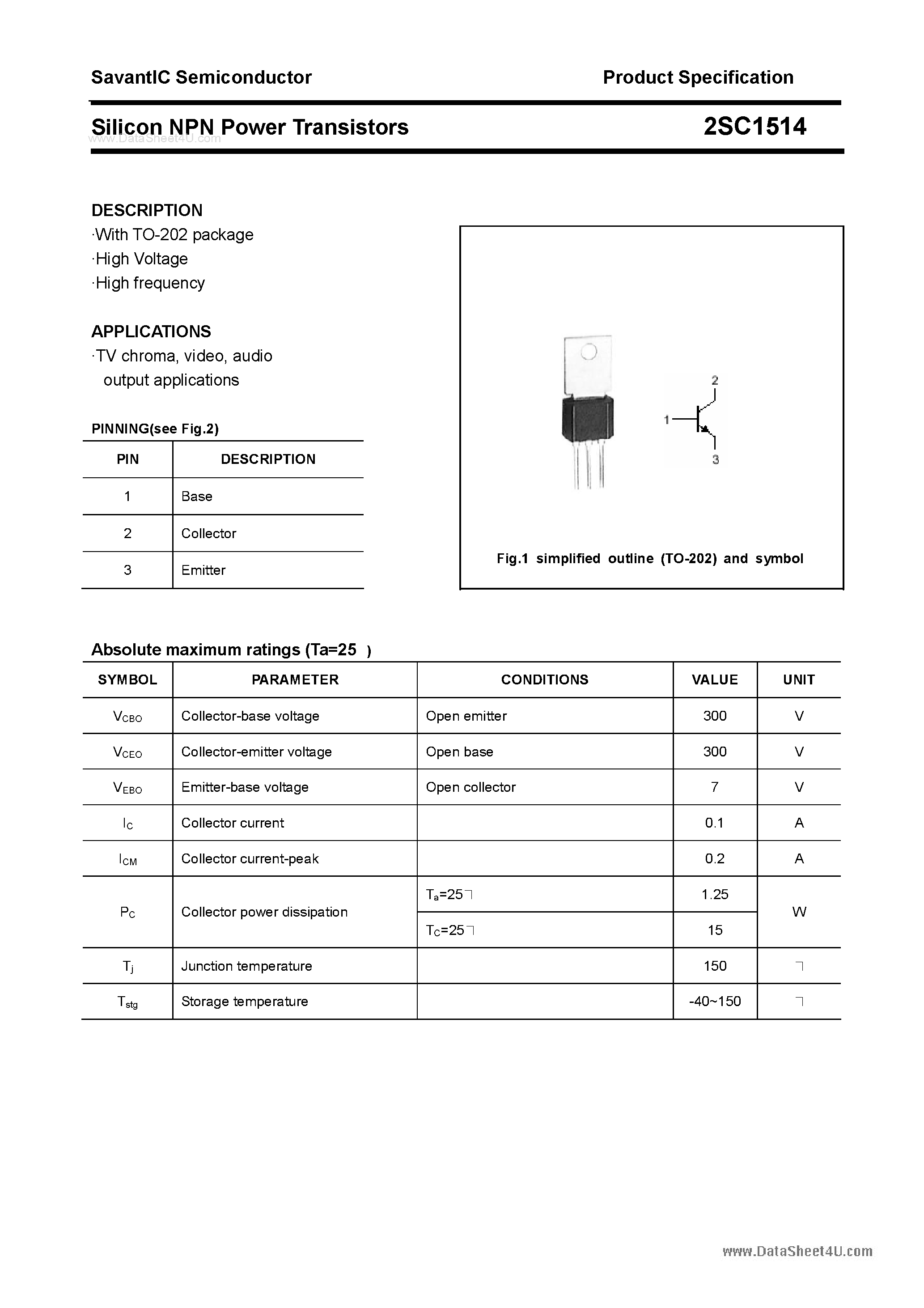 Datasheet 2SC1514 - SILICON POWER TRANSISTOR page 1