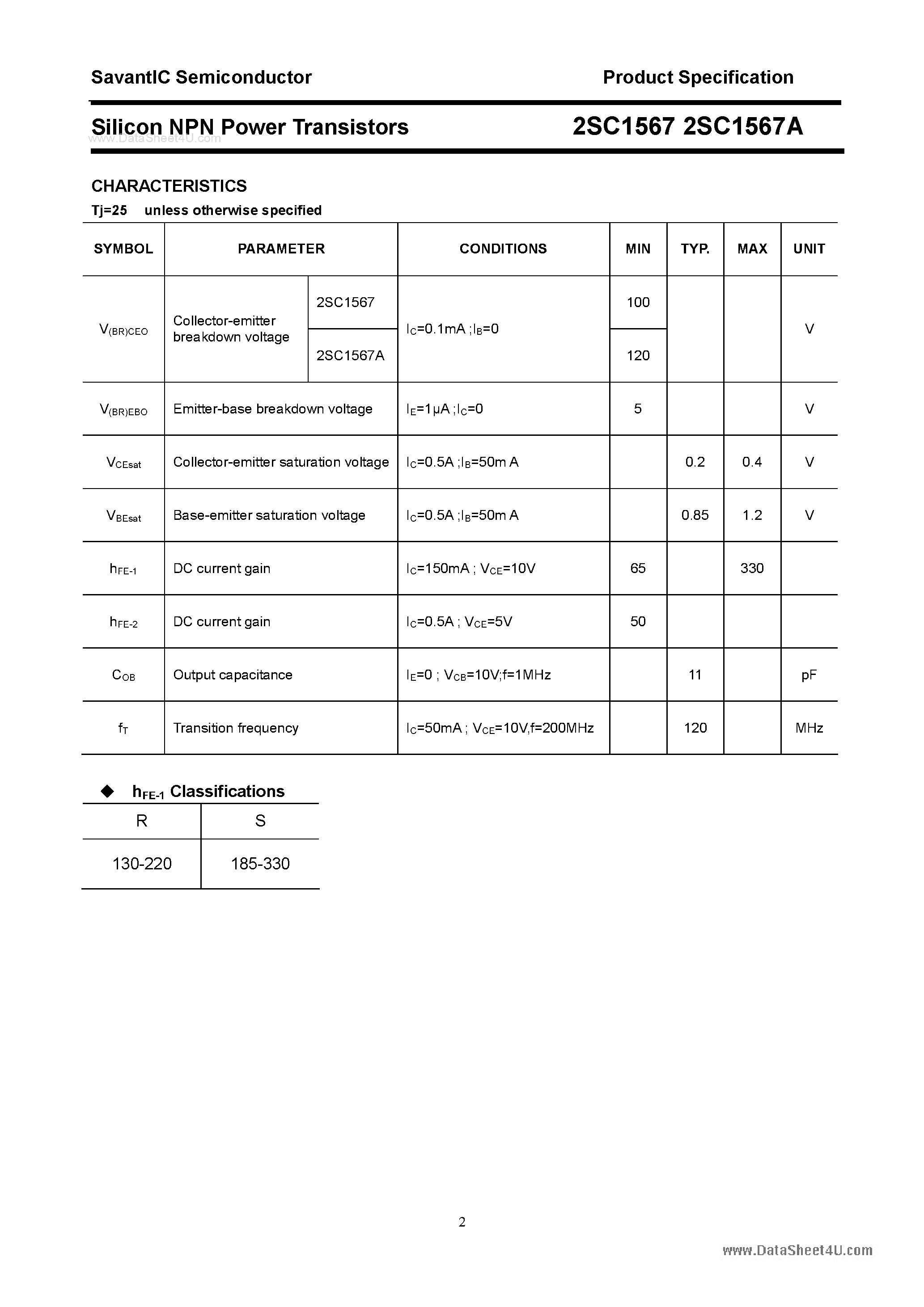 Datasheet 2SC1567 - SILICON POWER TRANSISTOR page 2