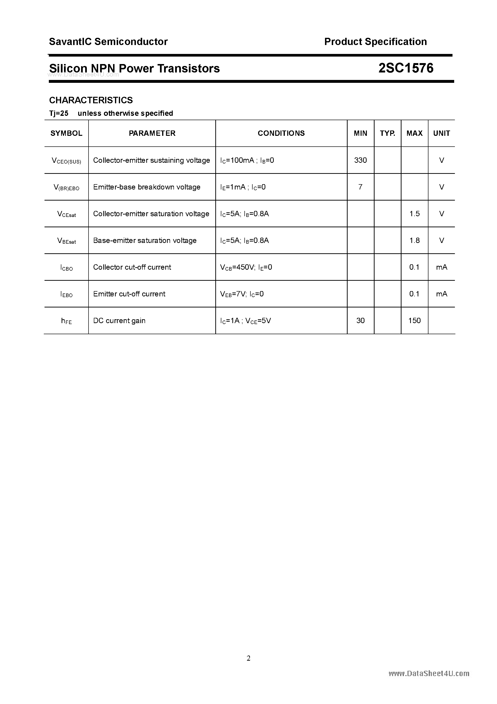 Даташит 2SC1576 - SILICON POWER TRANSISTOR страница 2