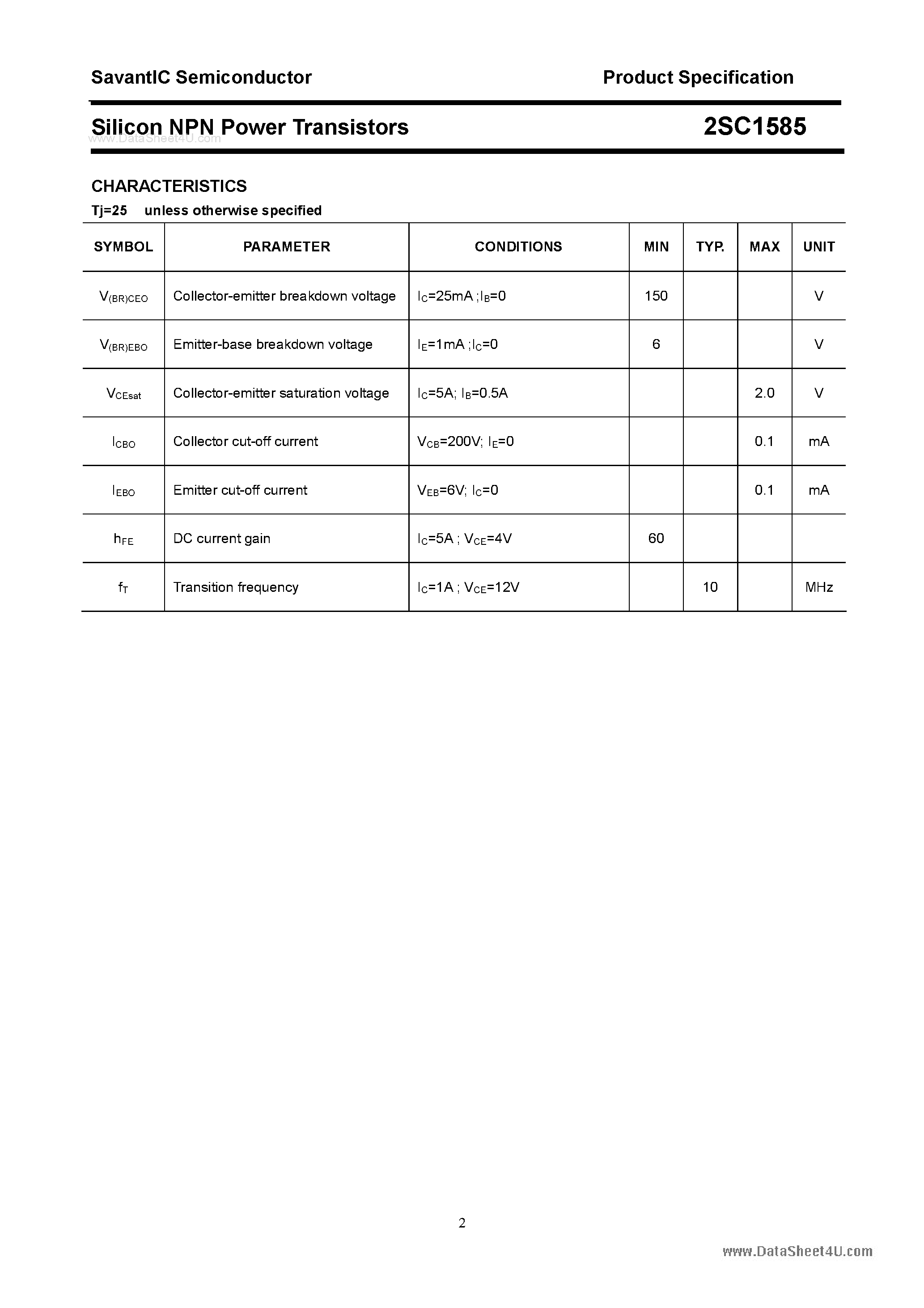 Datasheet 2SC1585 - SILICON POWER TRANSISTOR page 2