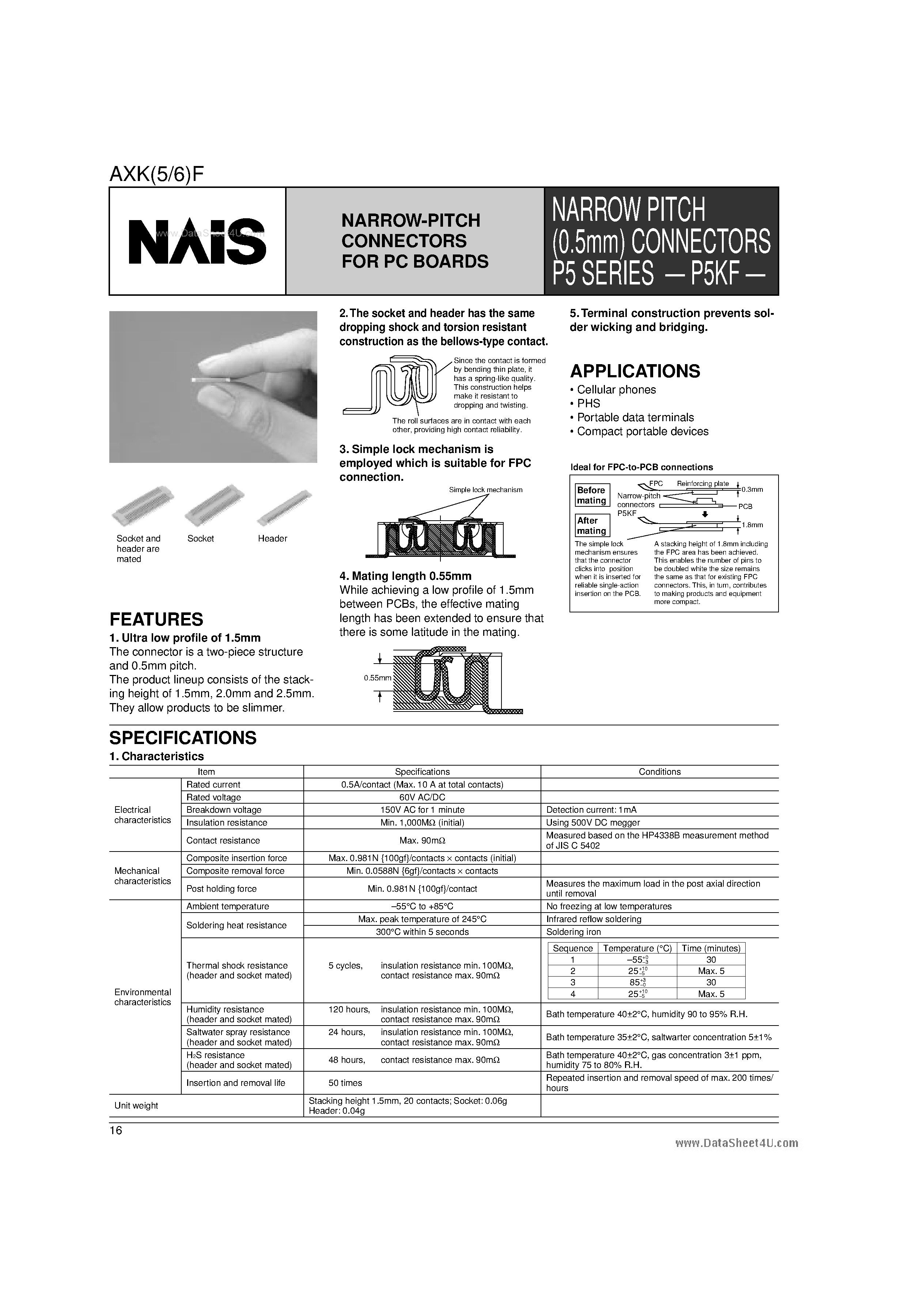 Даташит на микросхему AXK5F60545J страница 1 Даташит AXK5F60545J - Narrow Pitch Connectors страница 1