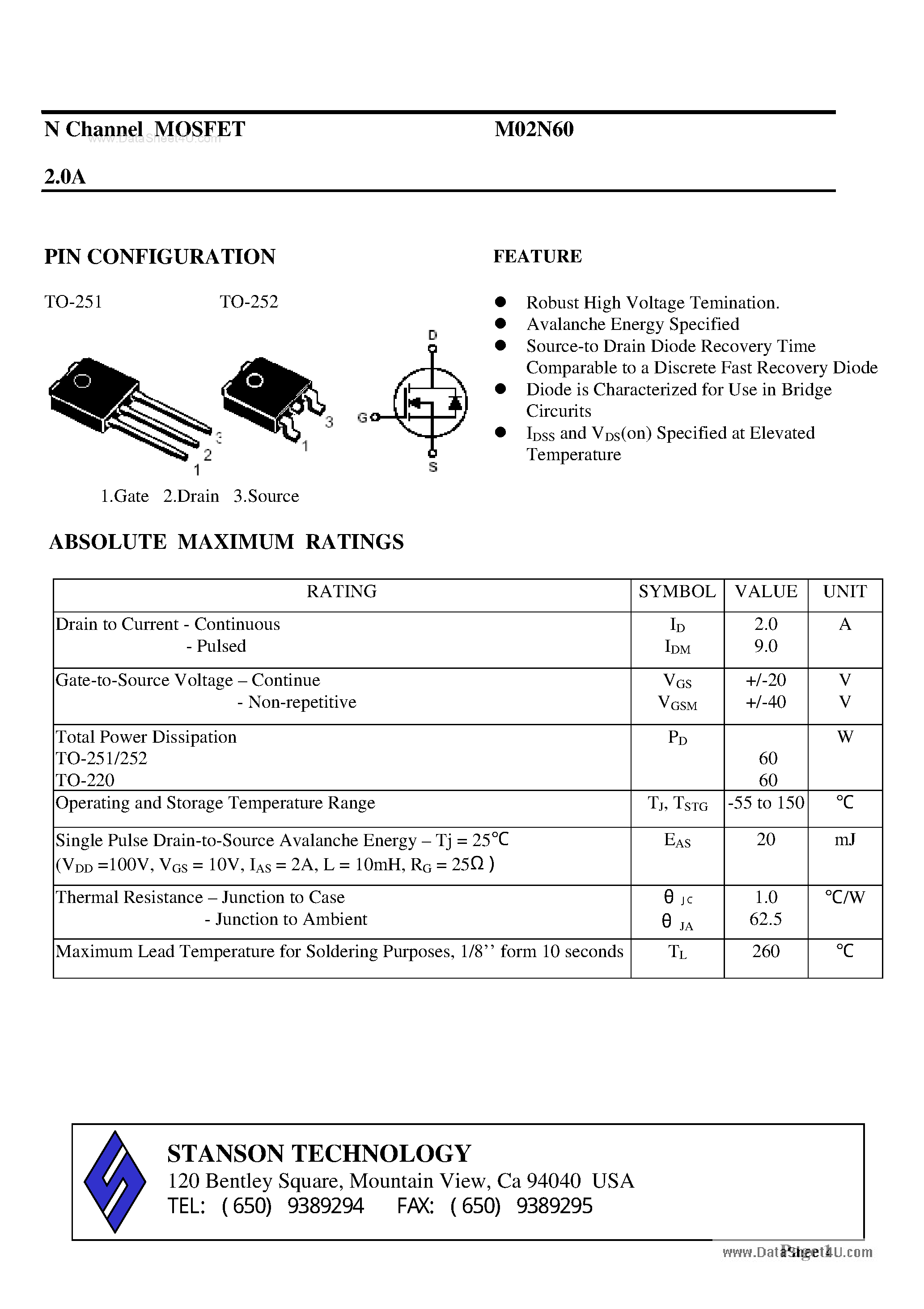 Datasheet M02N60 - N Channel MOSFET page 1