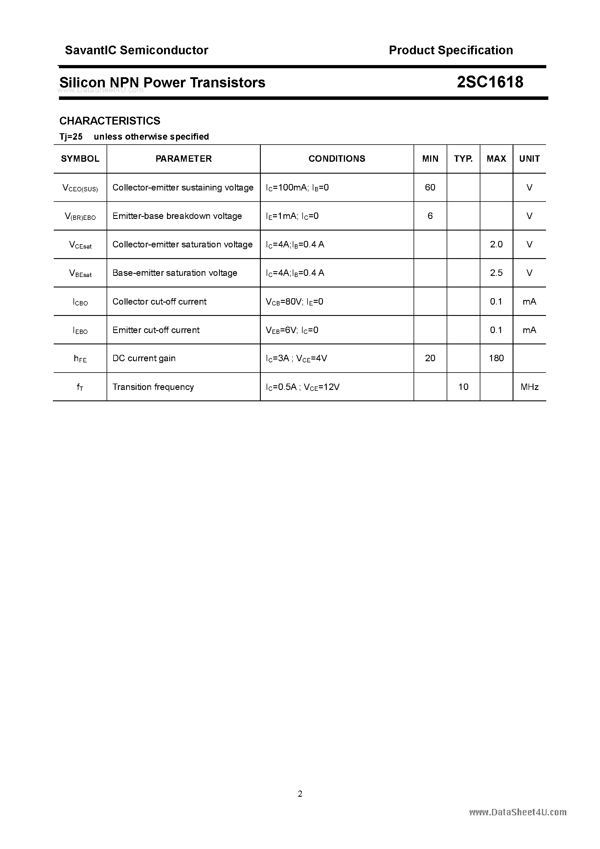 Datasheet 2SC1618 - SILICON POWER TRANSISTOR page 2