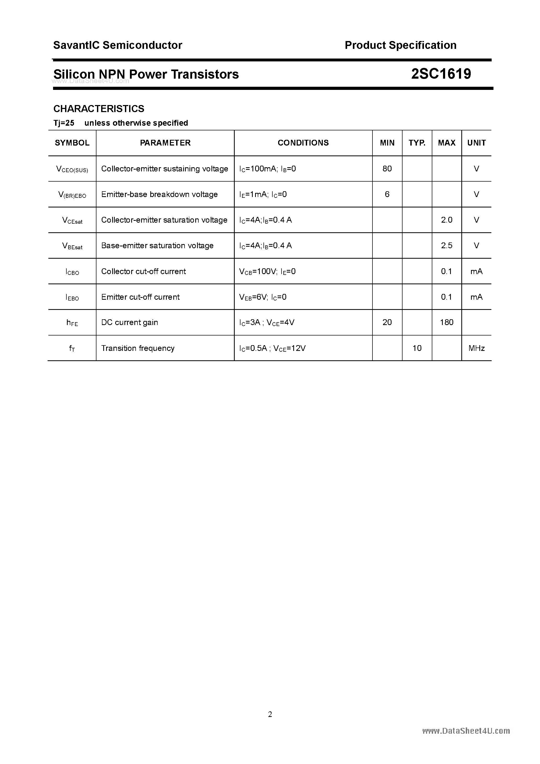 Datasheet 2SC1619 - SILICON POWER TRANSISTOR page 2
