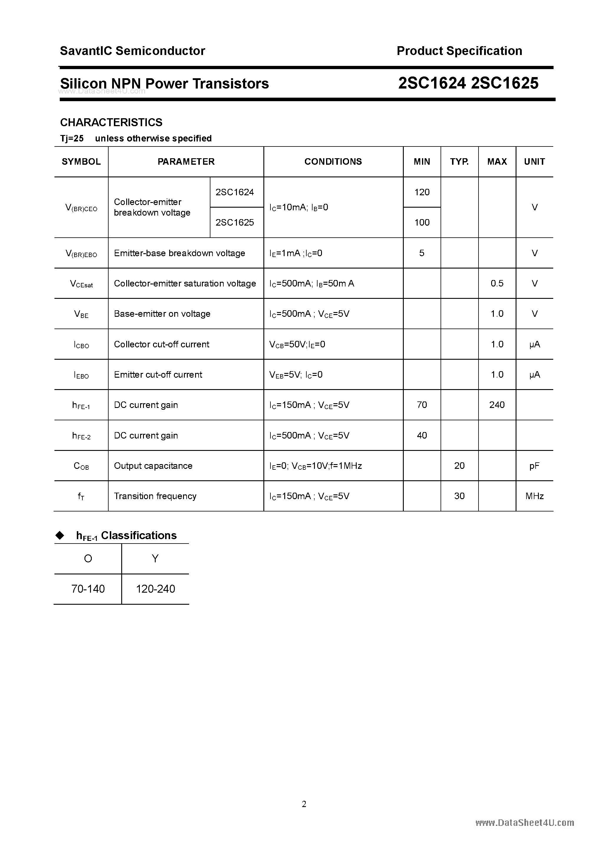 Даташит на микросхему 2SC1624 страница 2 Даташит 2SC1624 - (2SC1624 / 2SC1625) SILICON POWER TRANSISTOR страница 2
