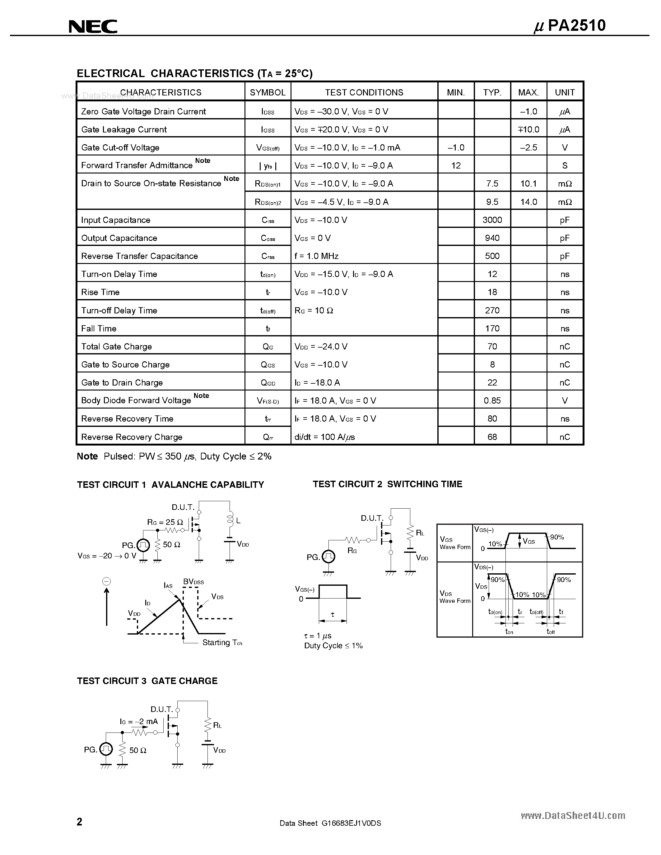 Datasheet UPA2510 - P-CHANNEL MOS FIELD EFFECT TRANSISTOR page 2