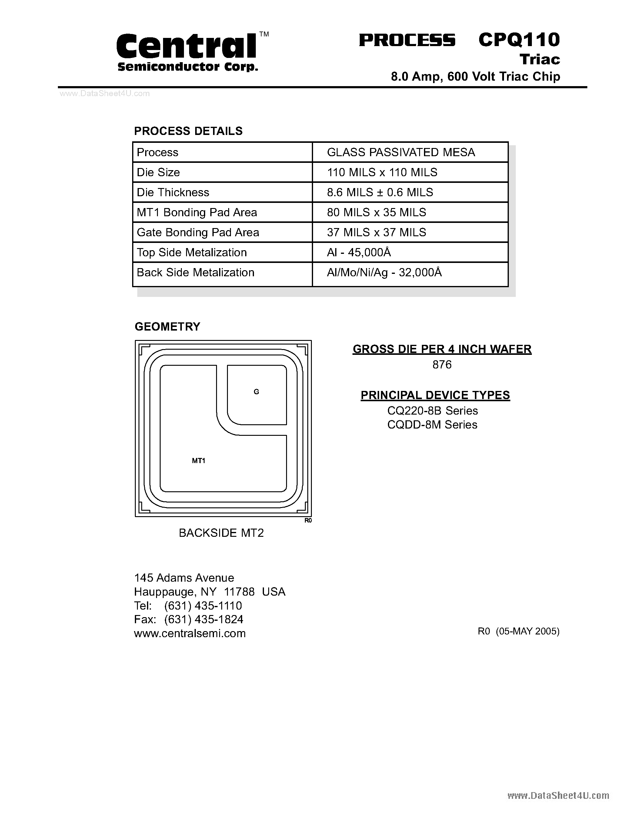 Datasheet CPQ110 - Triac 8.0 Amp page 1
