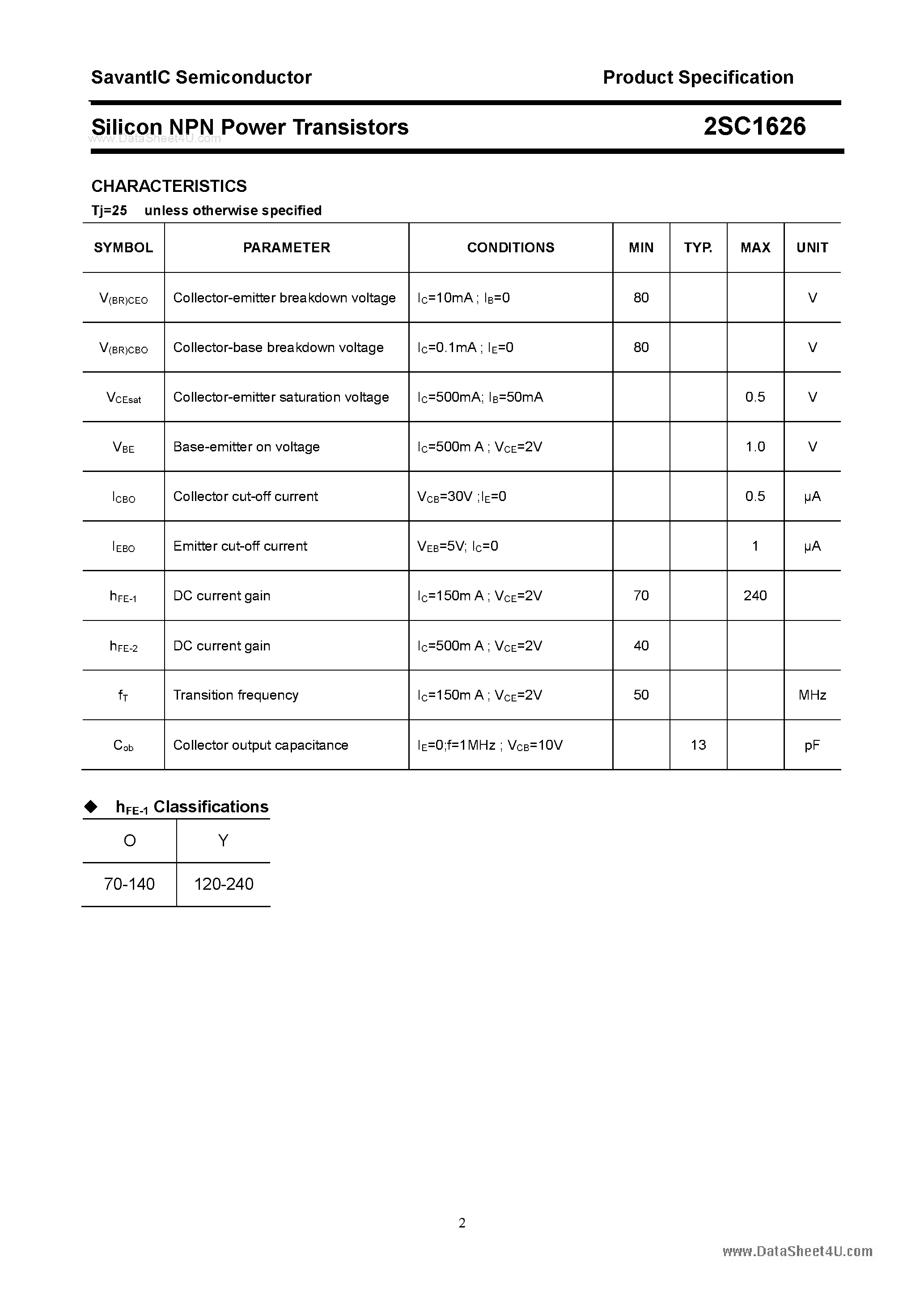 Datasheet 2SC1626 - SILICON POWER TRANSISTOR page 2