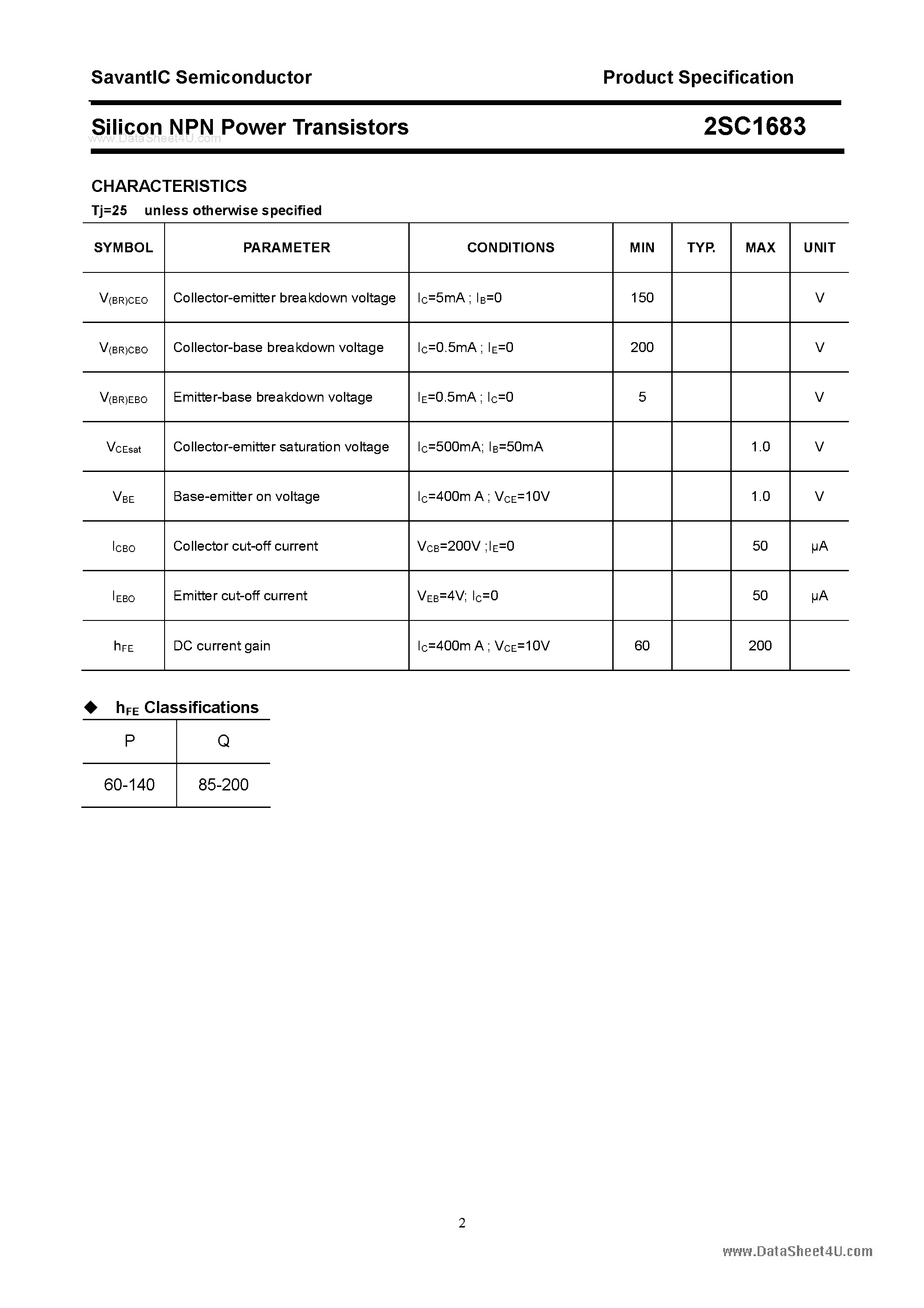 Datasheet 2SC1683 - SILICON POWER TRANSISTOR page 2