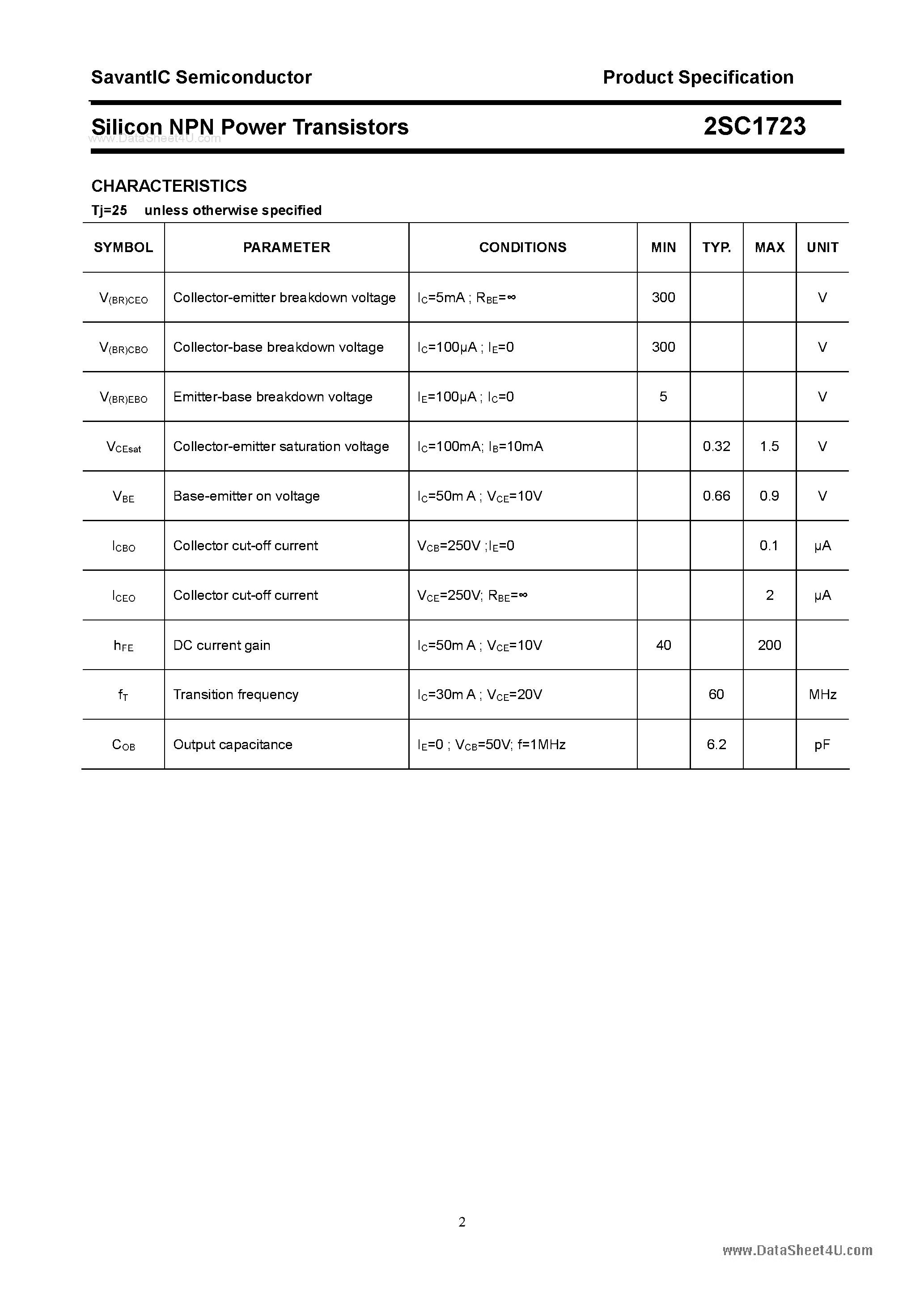 Datasheet 2SC1723 - SILICON POWER TRANSISTOR page 2