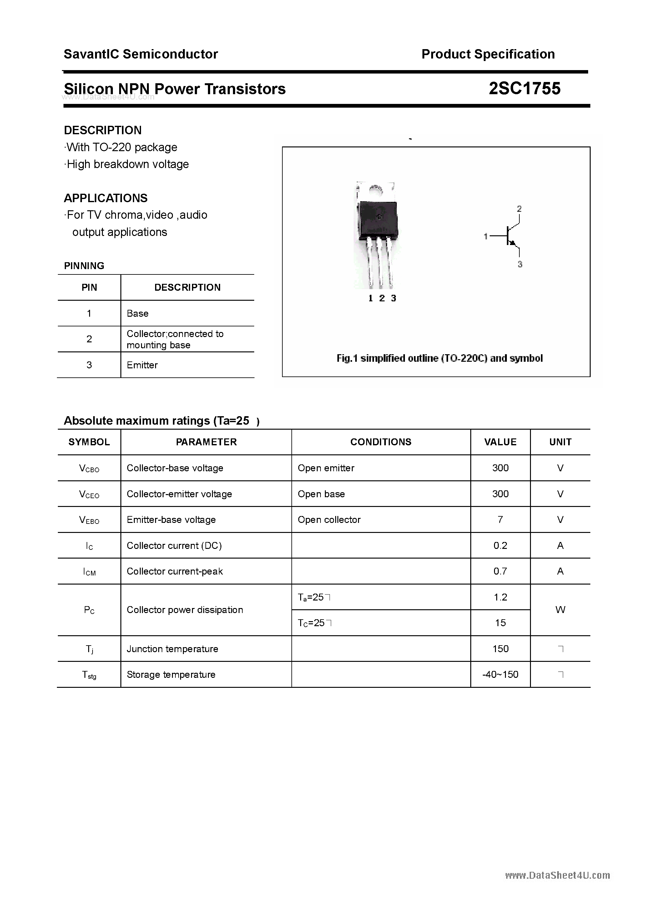 Datasheet 2SC1755 - SILICON POWER TRANSISTOR page 1