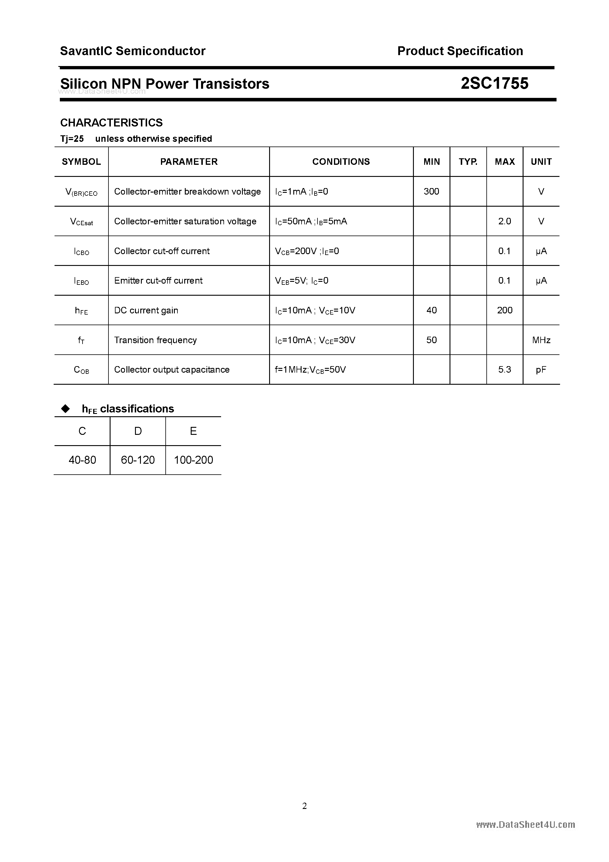Datasheet 2SC1755 - SILICON POWER TRANSISTOR page 2