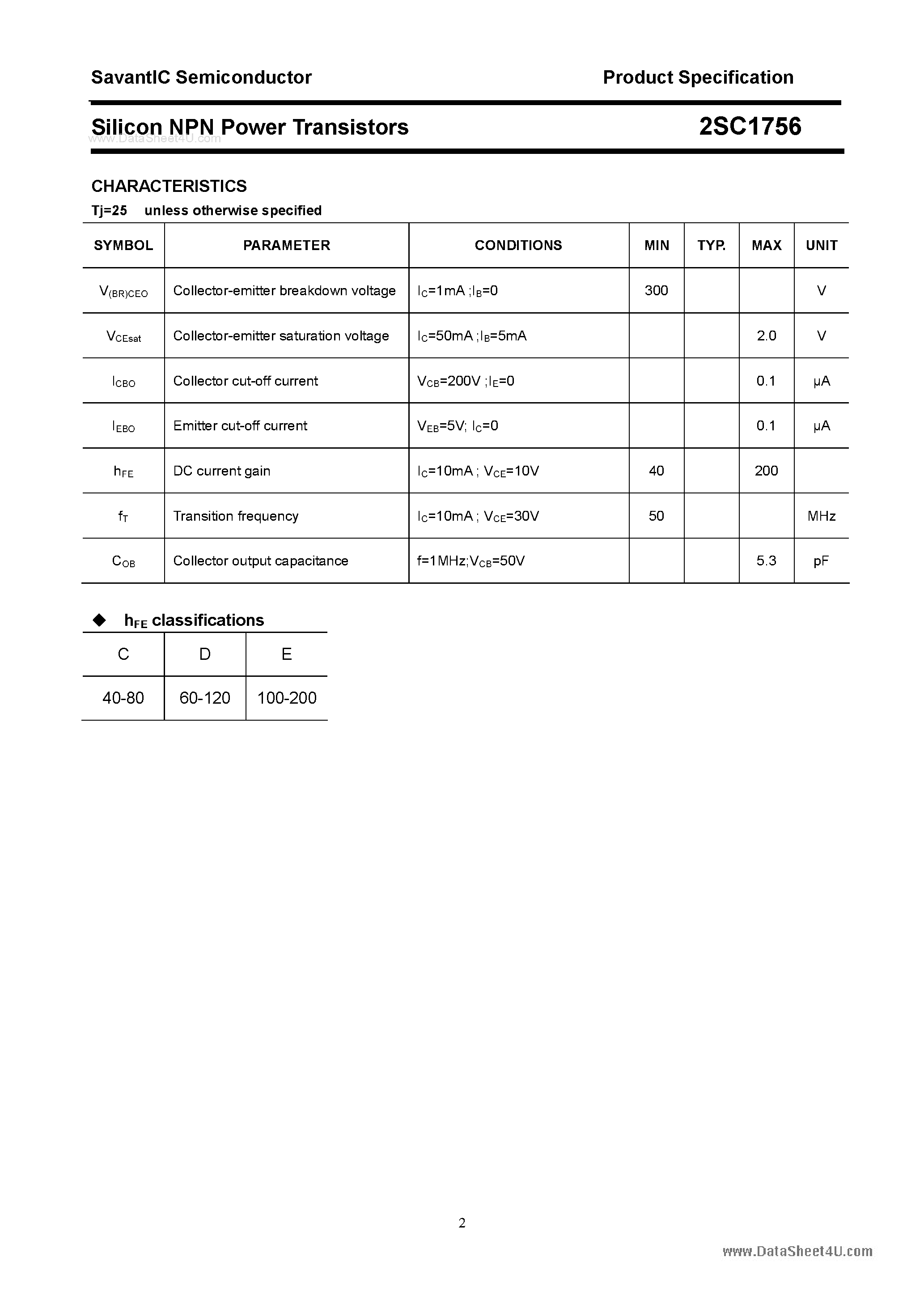 Datasheet 2SC1756 - SILICON POWER TRANSISTOR page 2