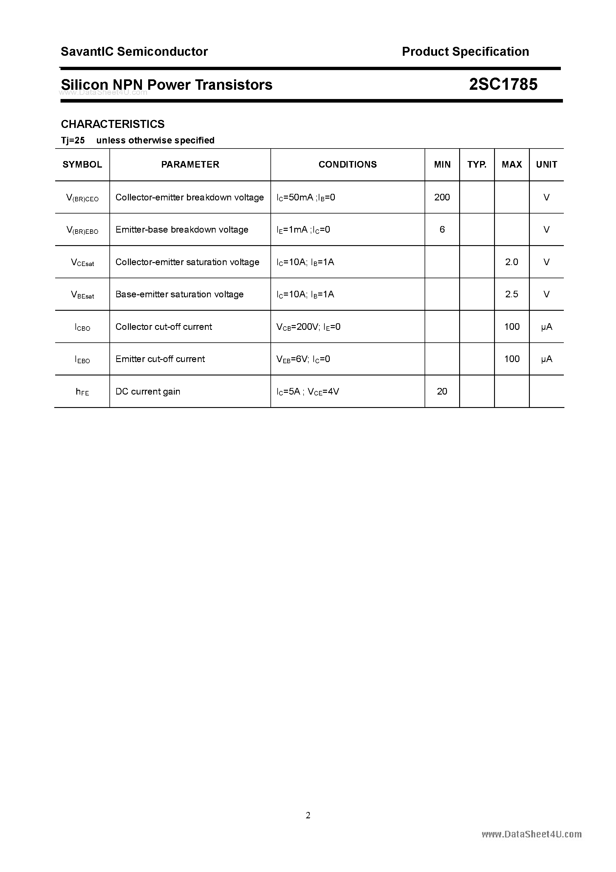 Datasheet 2SC1785 - SILICON POWER TRANSISTOR page 2