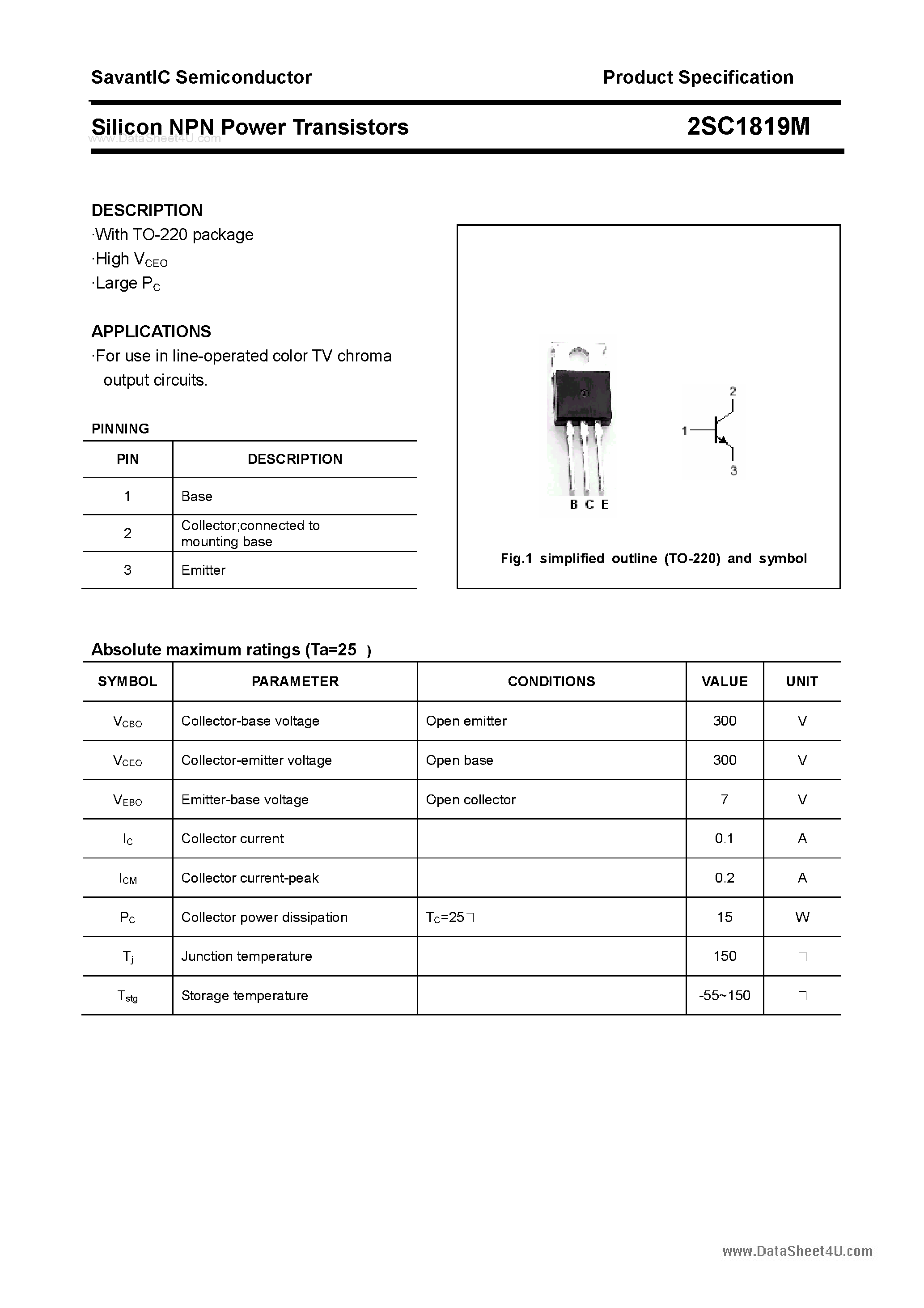 Datasheet 2SC1819M - SILICON POWER TRANSISTOR page 1