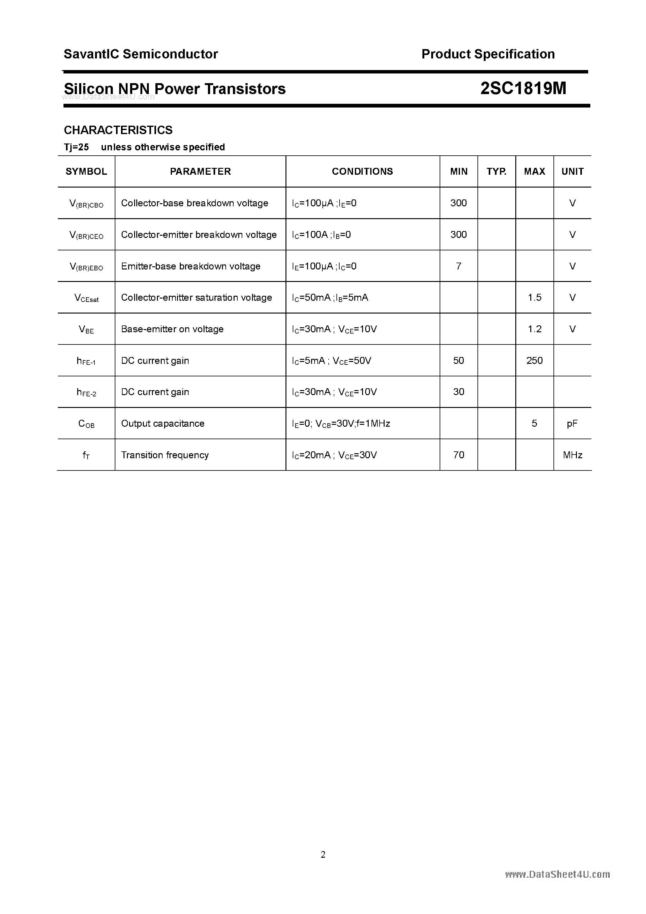 Datasheet 2SC1819M - SILICON POWER TRANSISTOR page 2