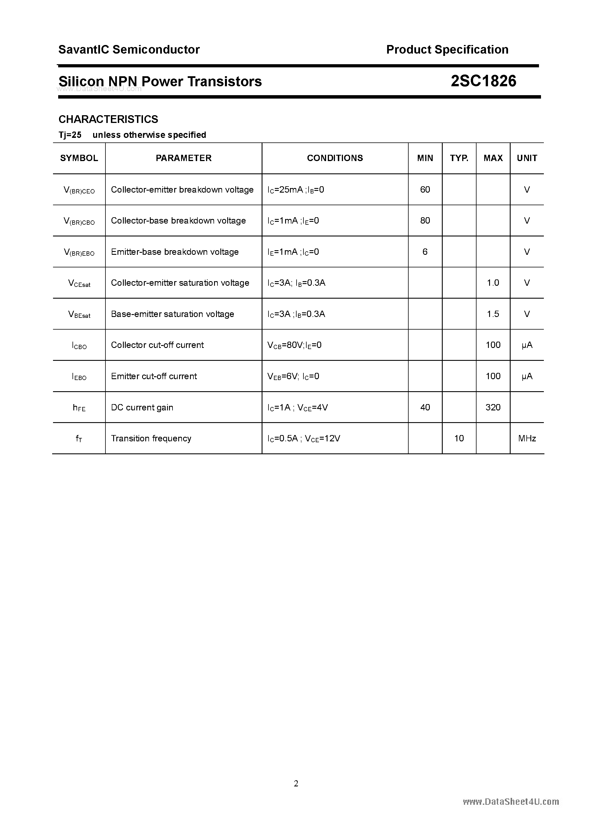 Datasheet 2SC1826 - SILICON POWER TRANSISTOR page 2