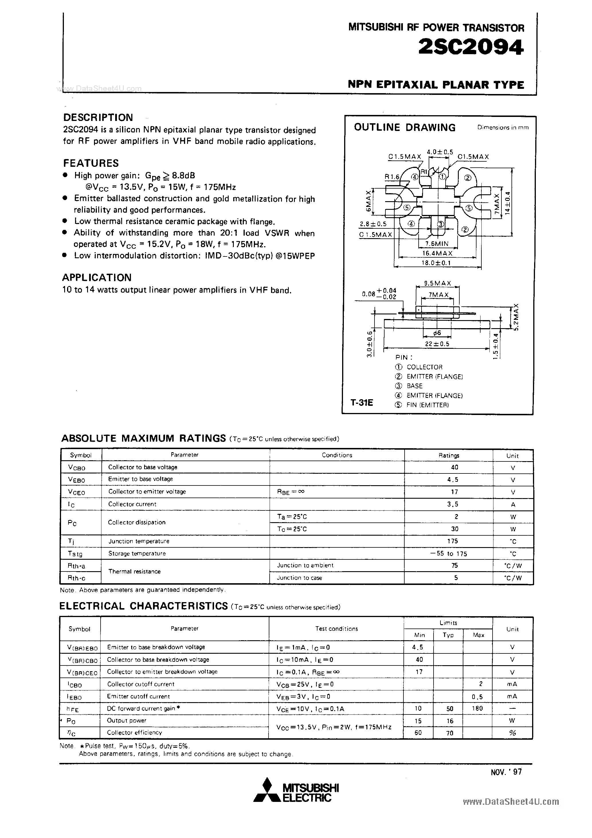 Datasheet C2094 page 1 Datasheet C2094 - Search -----> 2SC2094 page 1