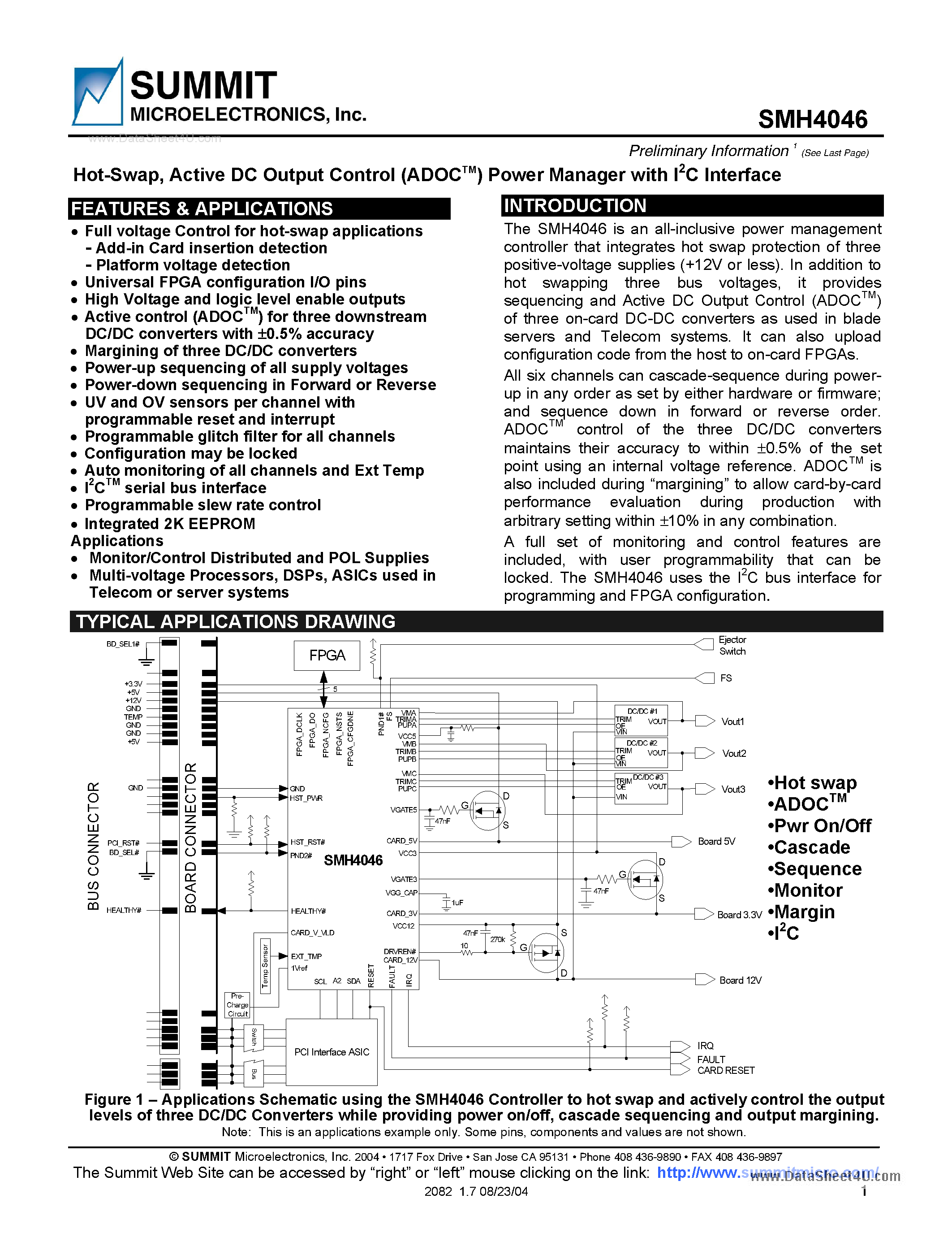 Даташит на микросхему SMH4046 страница 1 Даташит SMH4046 - Active DC Output Control (ADOCTM) Power Manager страница 1