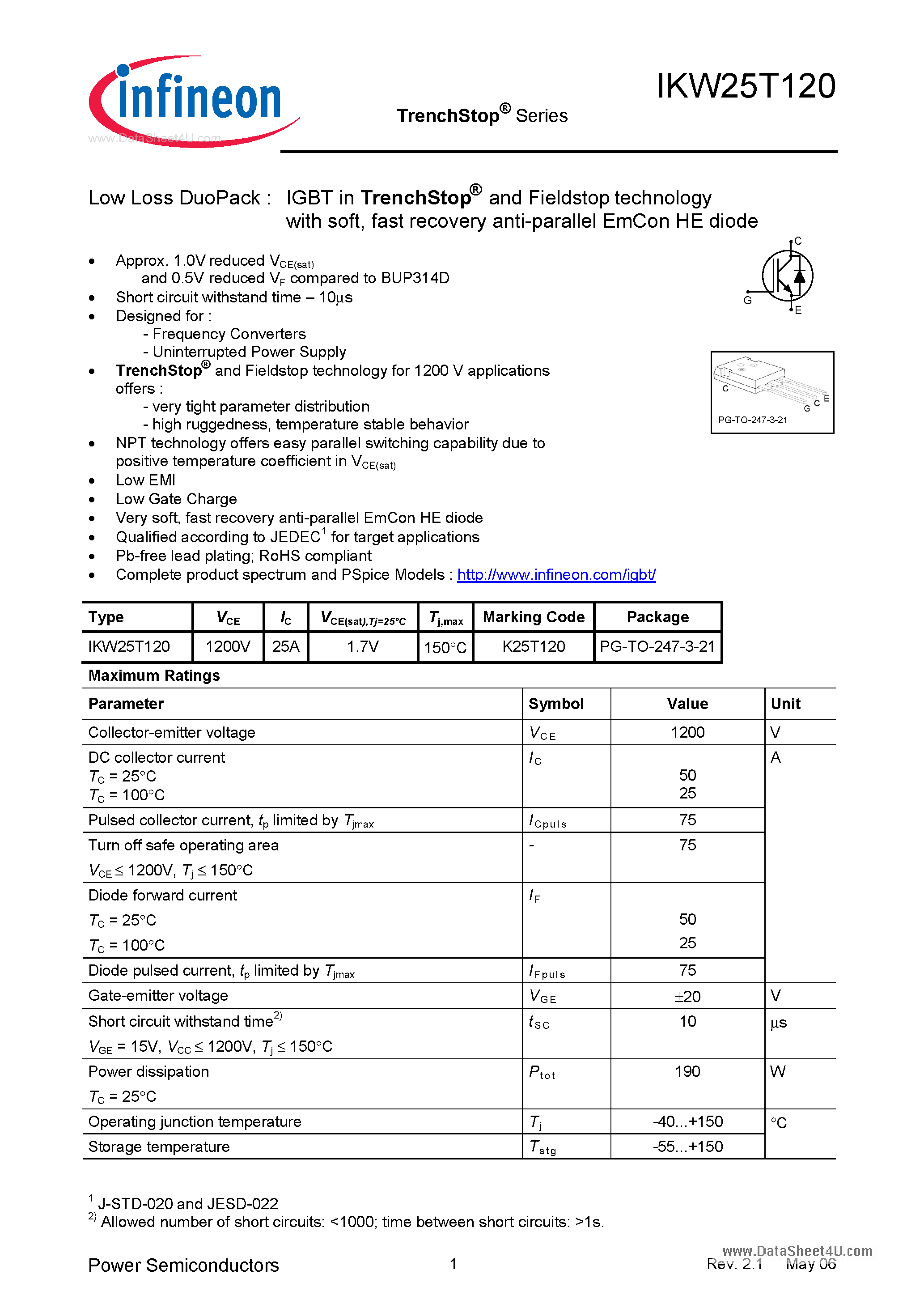 Даташит K25T120 - Search -----> IKW25T120 страница 1
