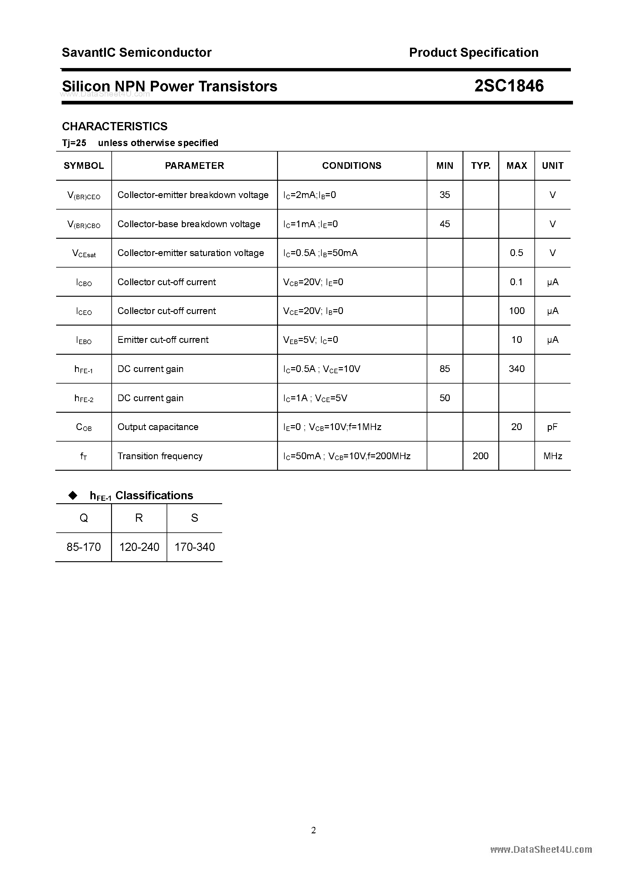 Datasheet 2SC1846 - SILICON POWER TRANSISTOR page 2