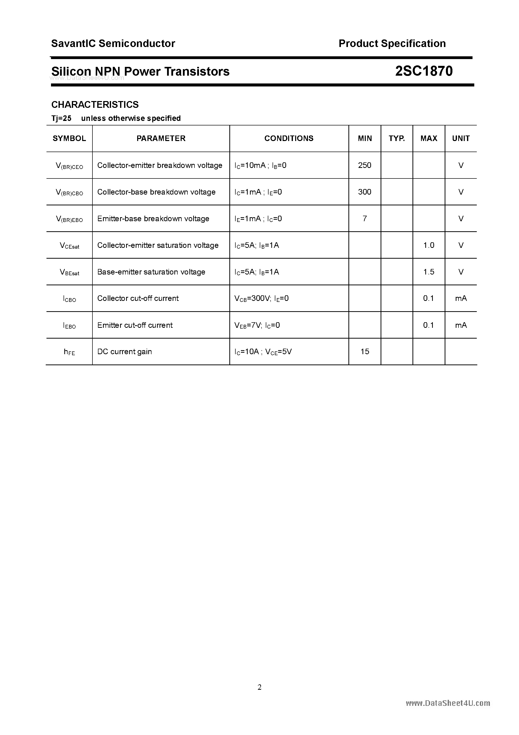 Datasheet 2SC1870 - SILICON POWER TRANSISTOR page 2