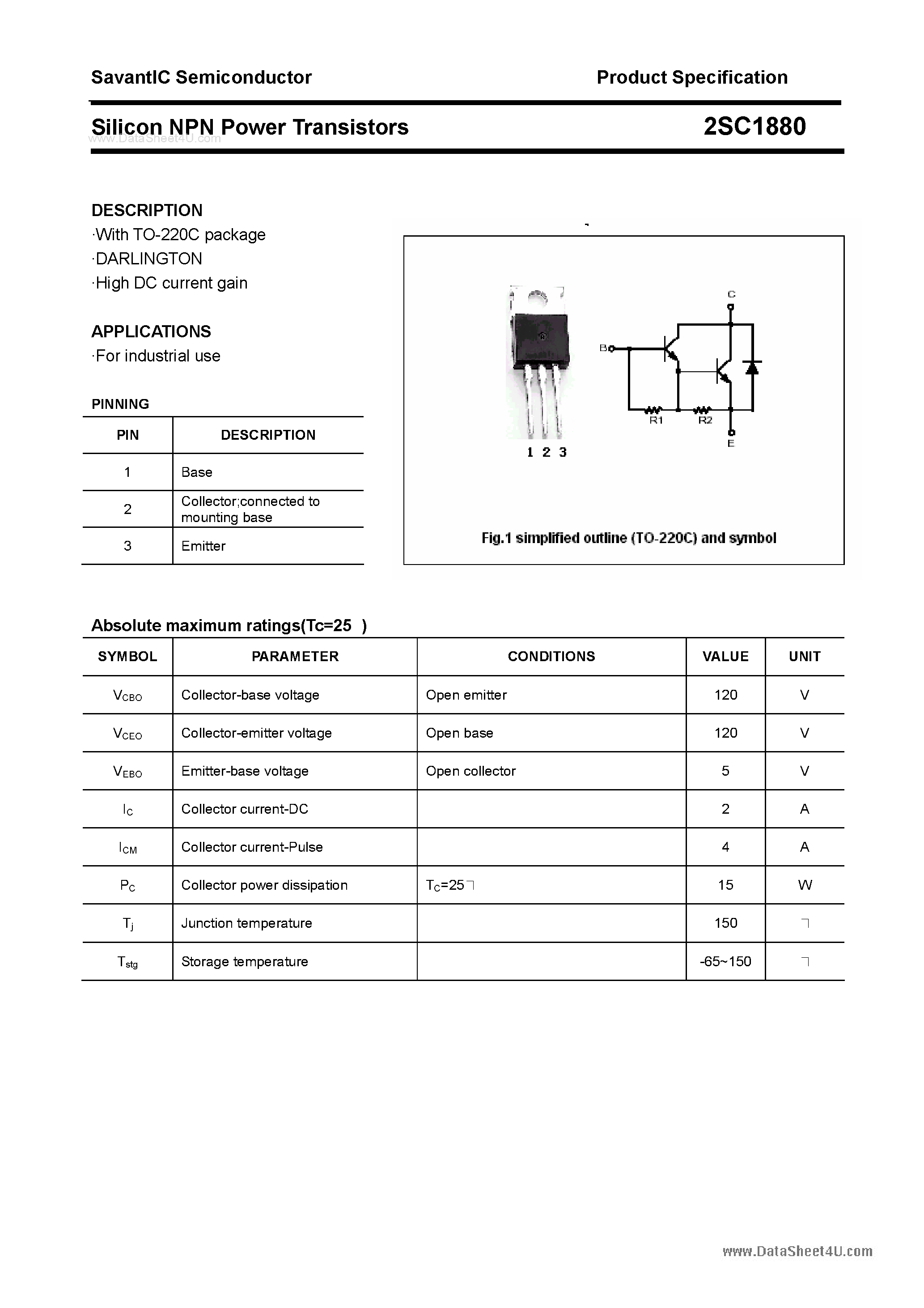 Datasheet 2SC1880 - SILICON POWER TRANSISTOR page 1