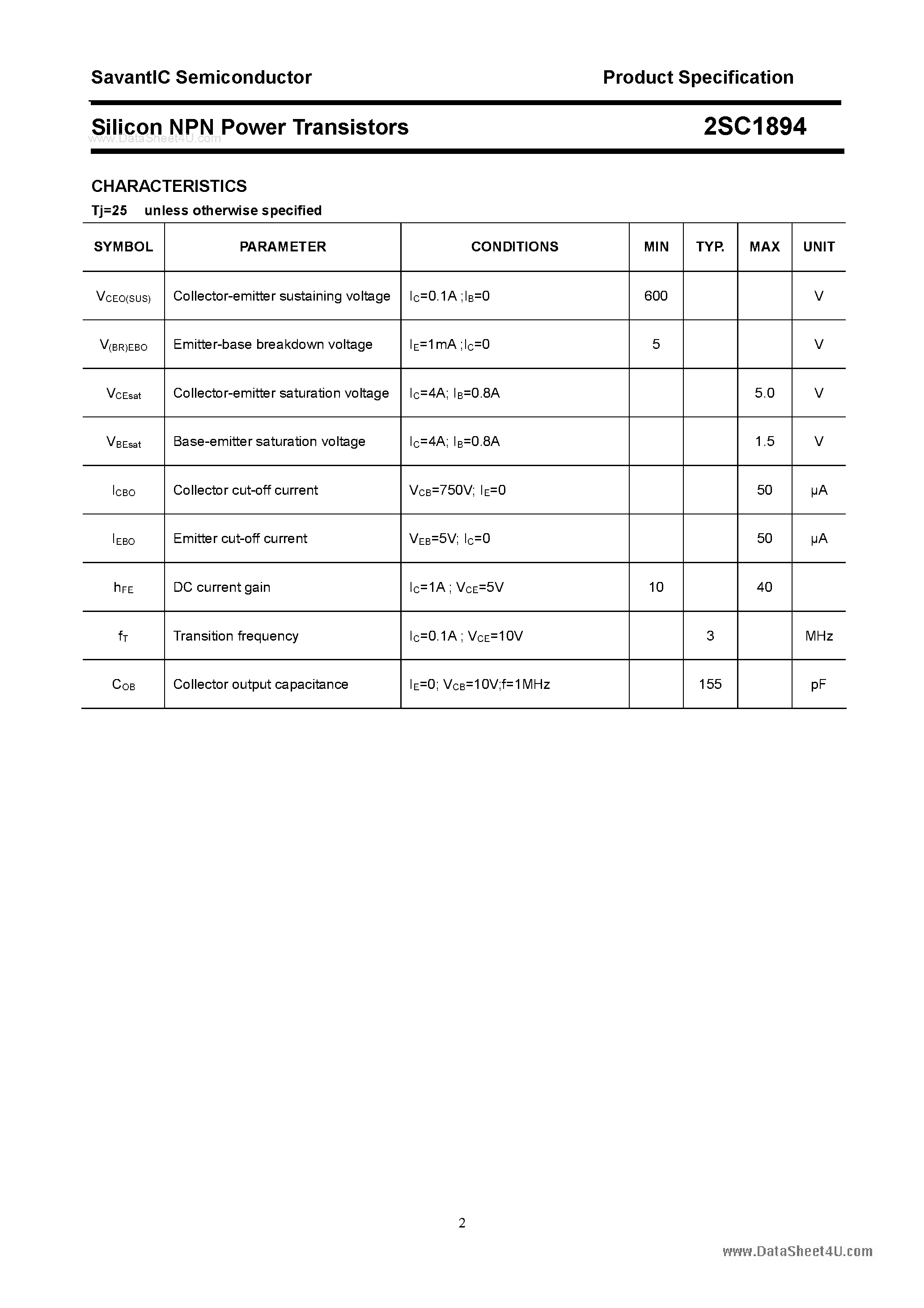 Datasheet 2SC1894 - SILICON POWER TRANSISTOR page 2
