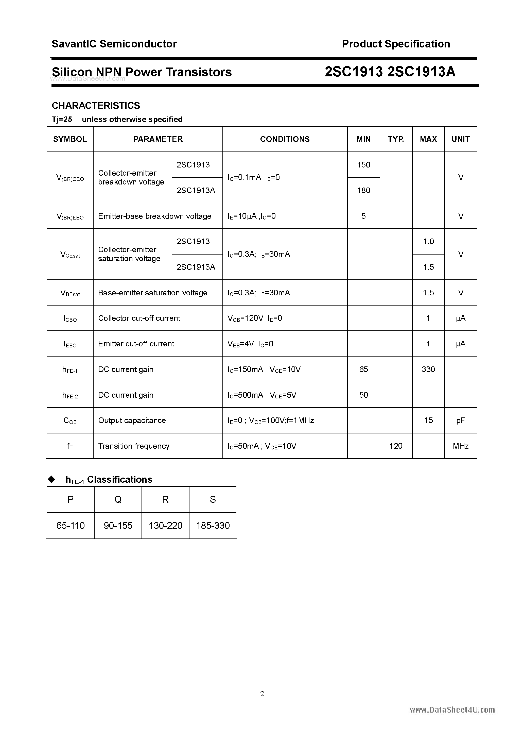 Datasheet 2SC1913 - SILICON POWER TRANSISTOR page 2