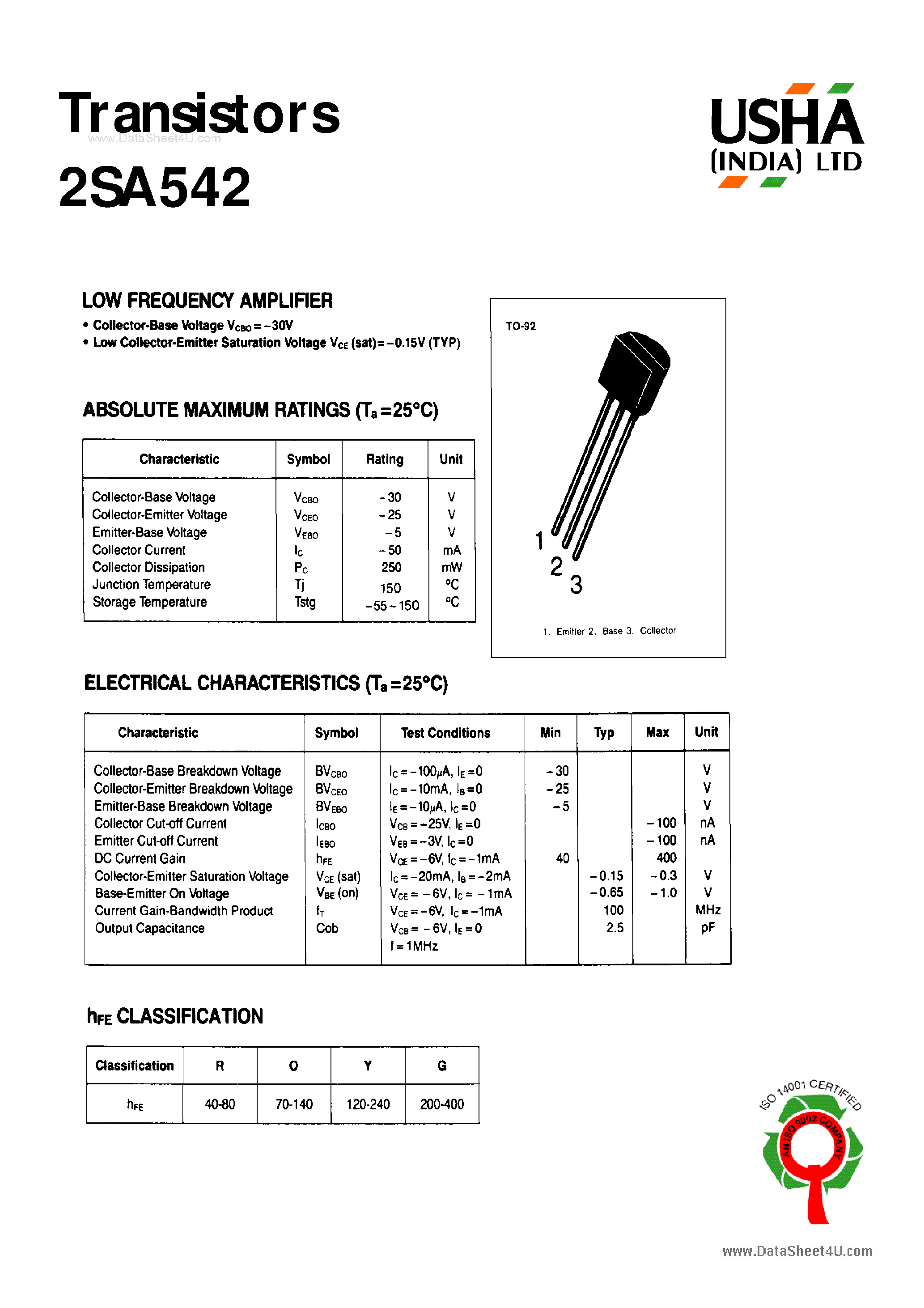 Datasheet 2SA542 - Transistors page 1