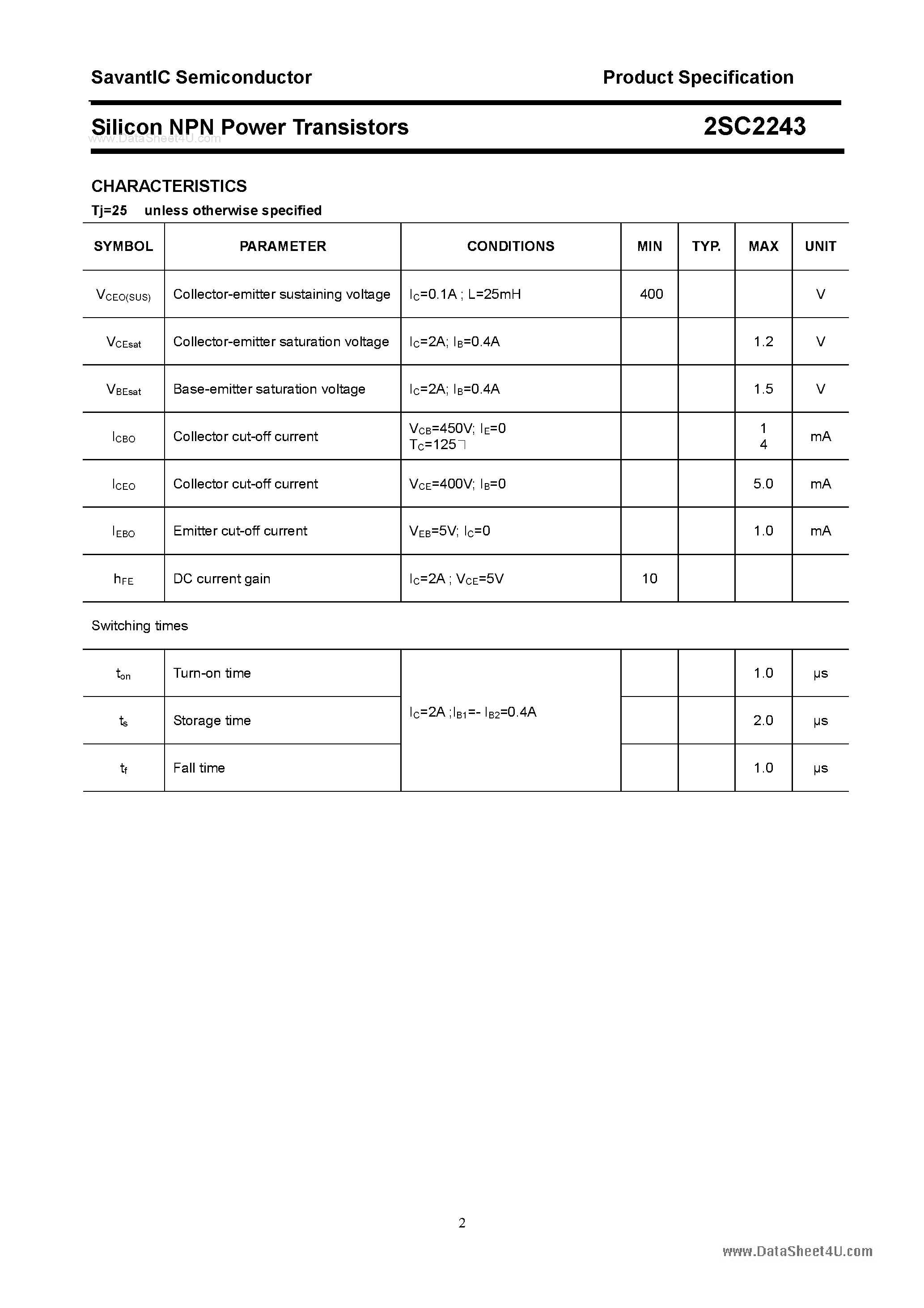 Datasheet 2SC2243 - SILICON POWER TRANSISTOR page 2