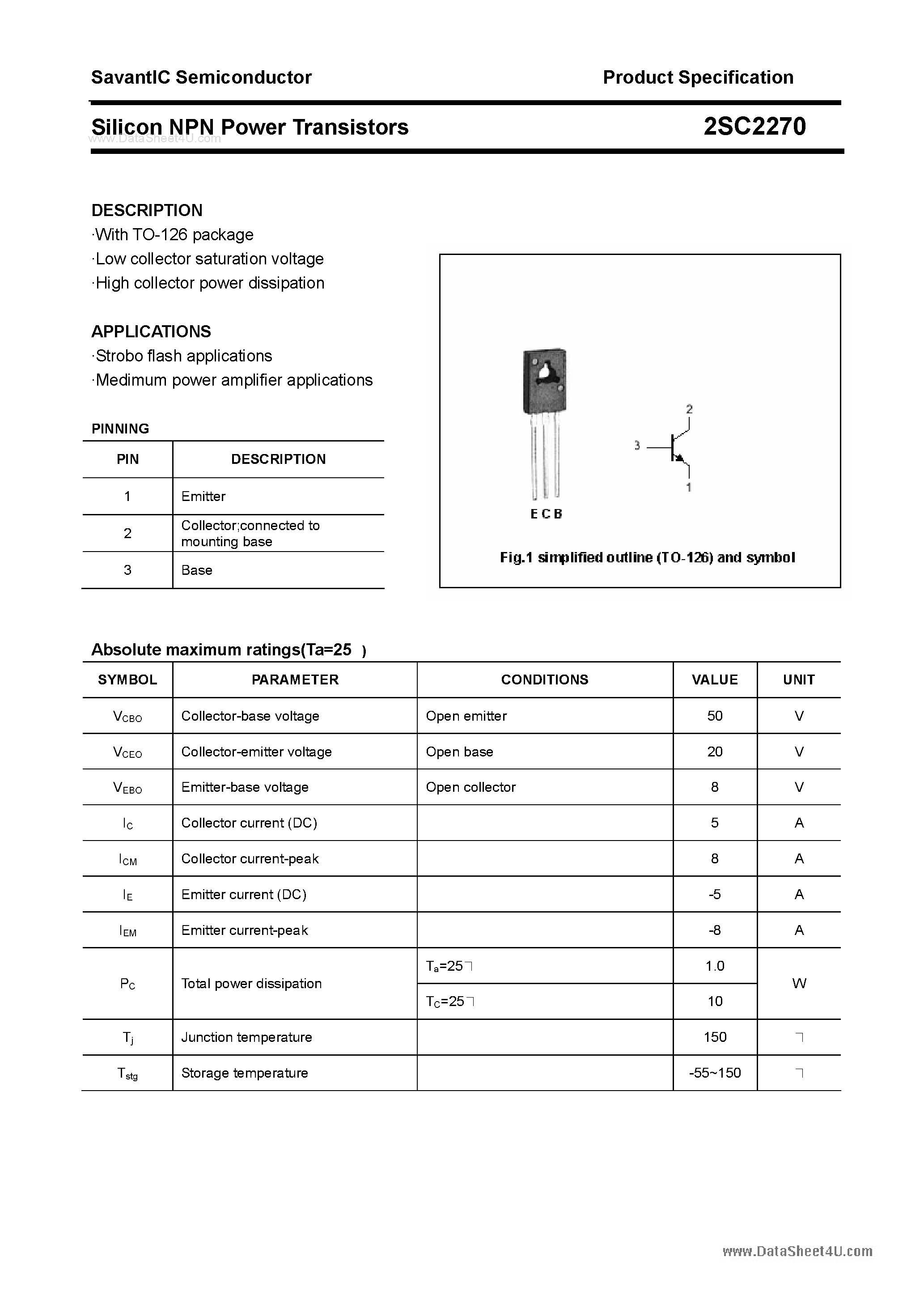 Даташит 2SC2270 - SILICON POWER TRANSISTOR страница 1