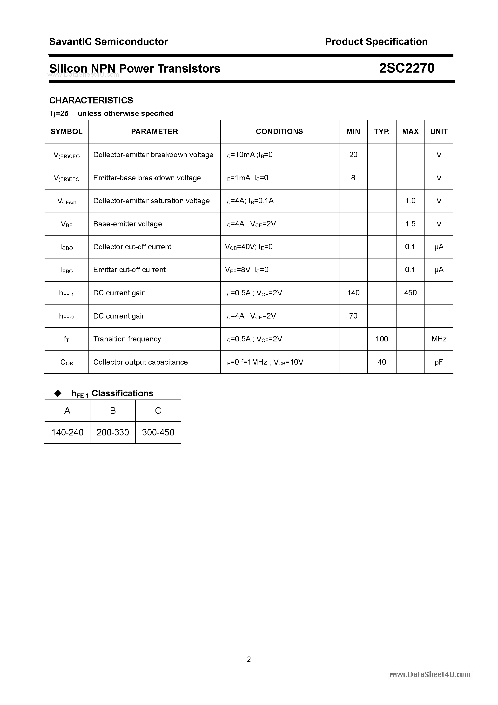 Даташит 2SC2270 - SILICON POWER TRANSISTOR страница 2