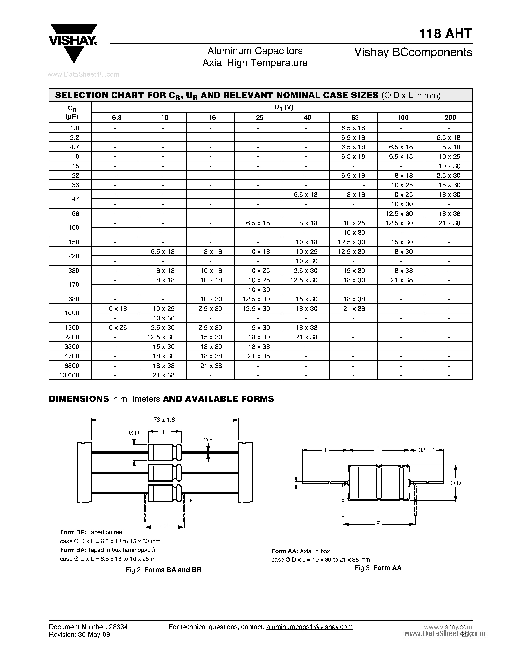 Datasheet MAL211816472E3 - Aluminum Capacitors Axial High Temperature page 2