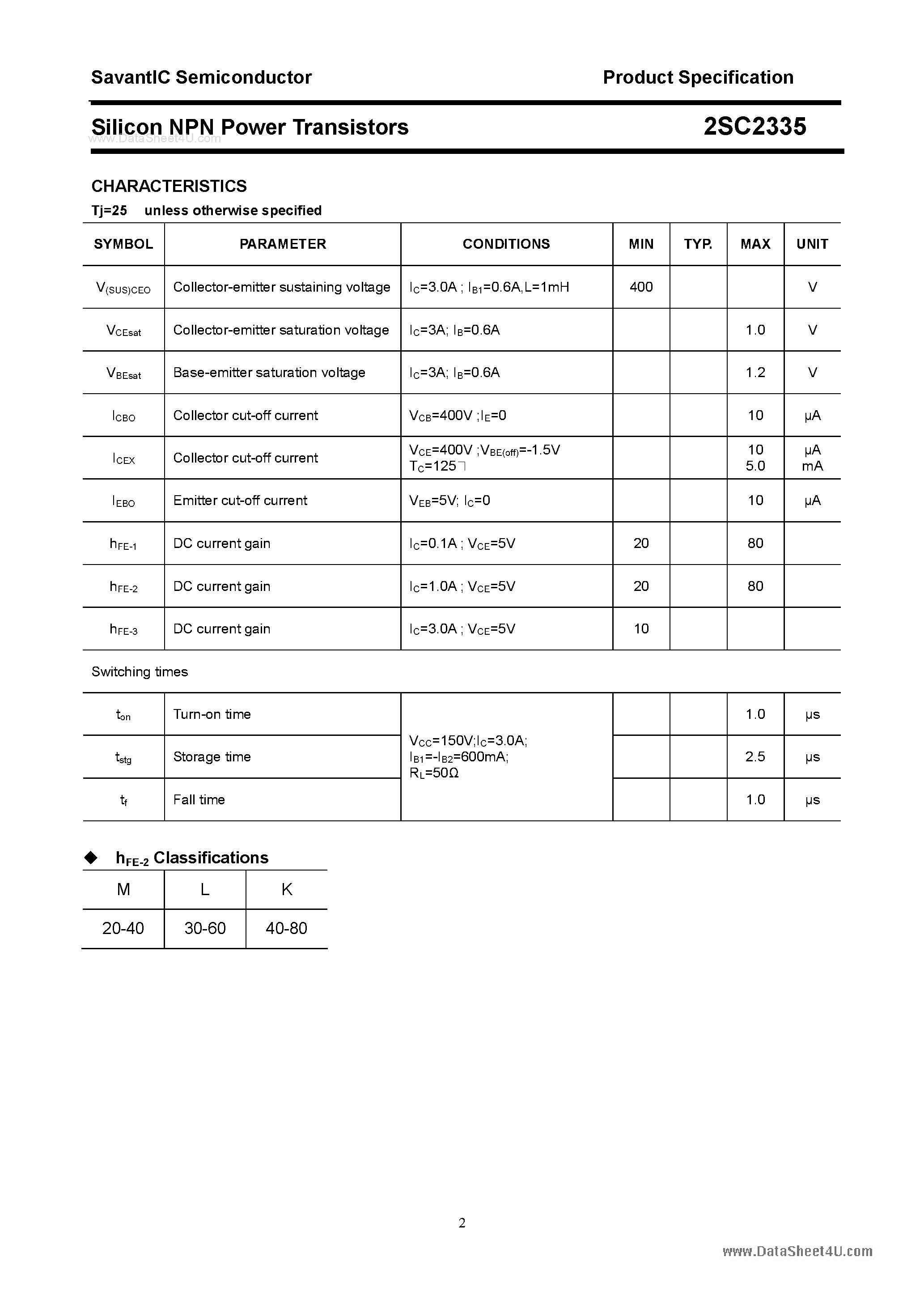 Datasheet 2SC2335 - SILICON POWER TRANSISTOR page 2