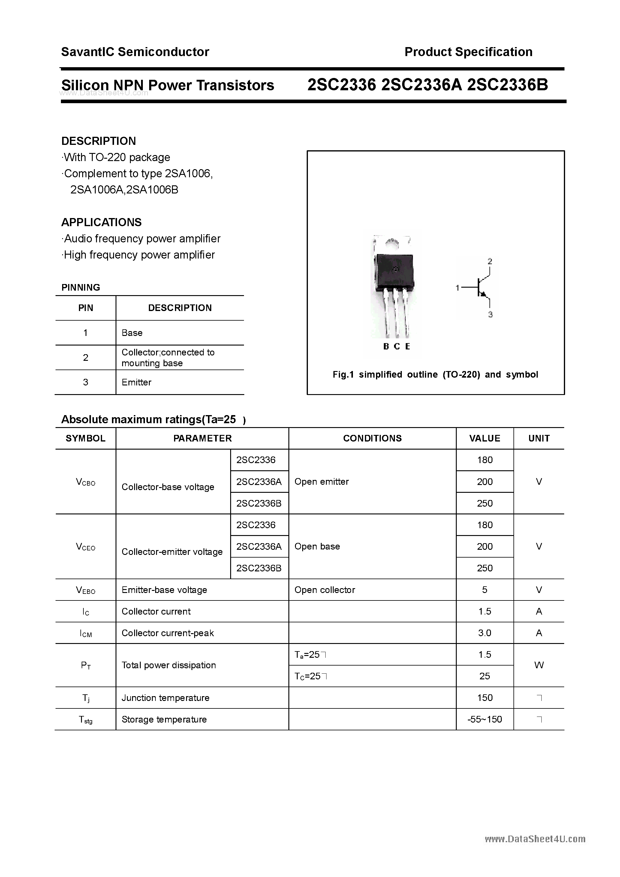 Datasheet 2SC2336 - SILICON POWER TRANSISTOR page 1