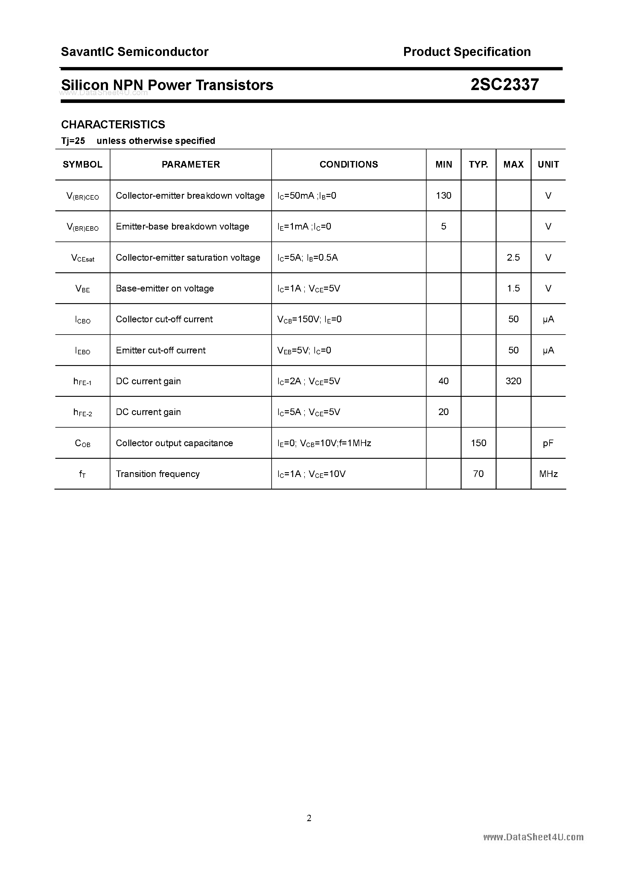 Datasheet 2SC2337 - SILICON POWER TRANSISTOR page 2