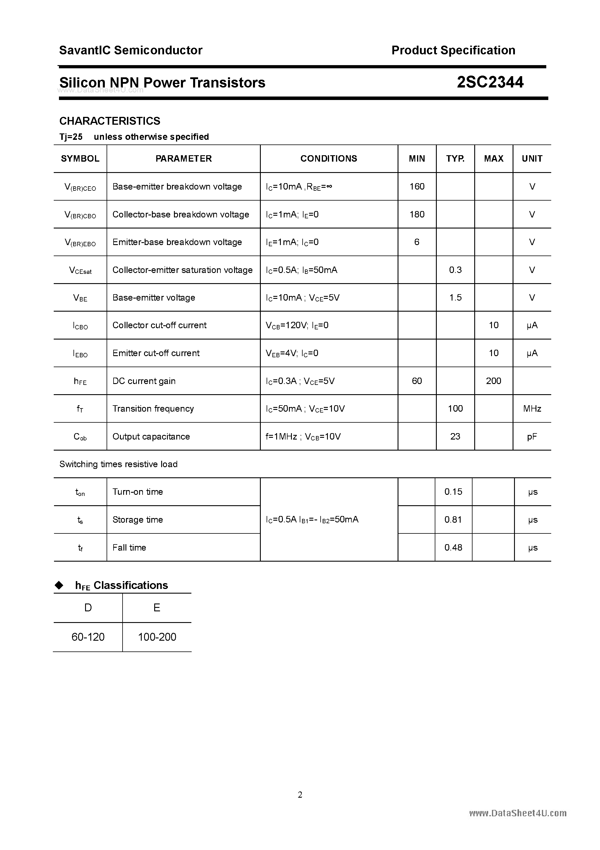 Datasheet 2SC2344 - SILICON POWER TRANSISTOR page 2
