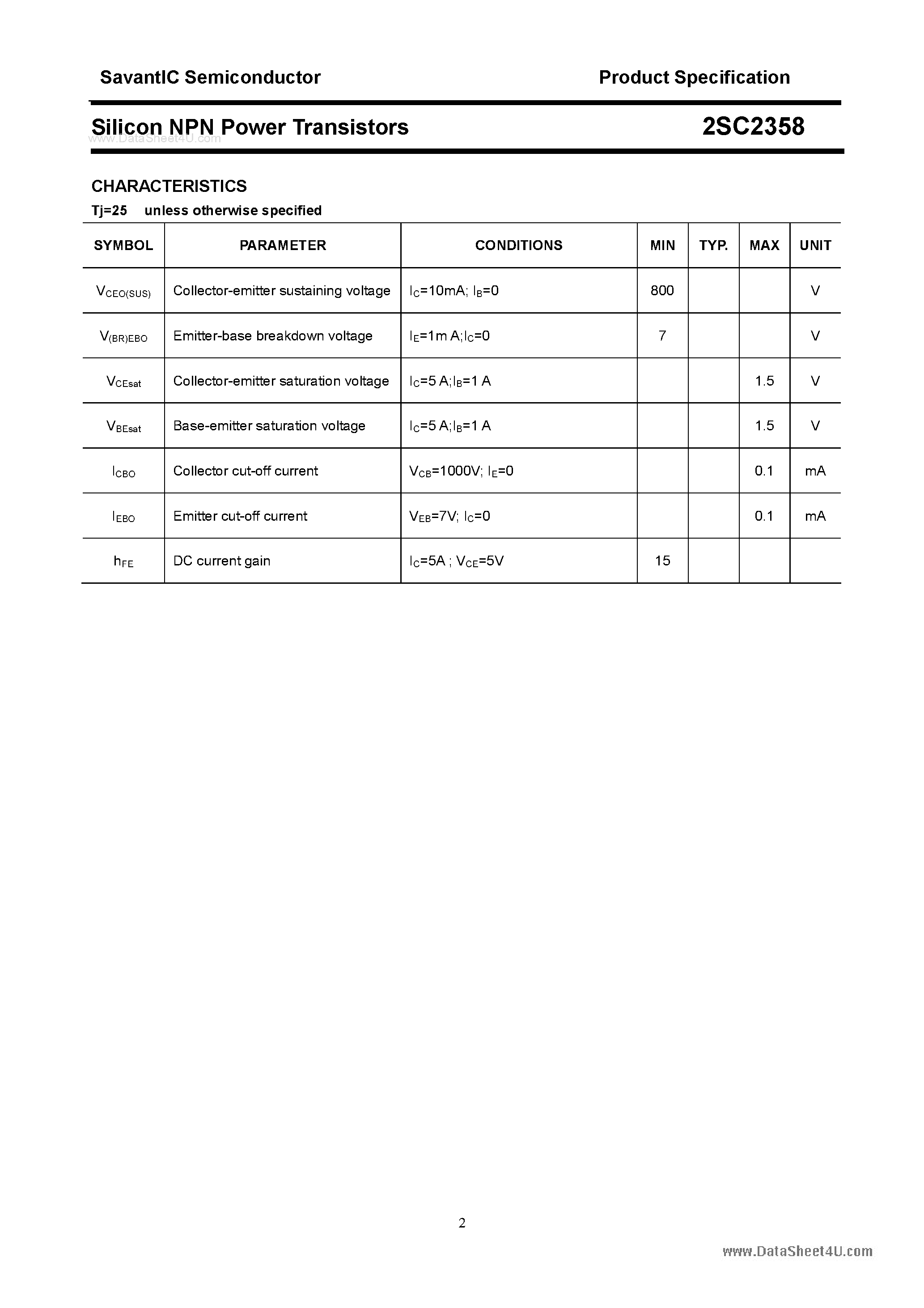 Datasheet 2SC2358 - SILICON POWER TRANSISTOR page 2