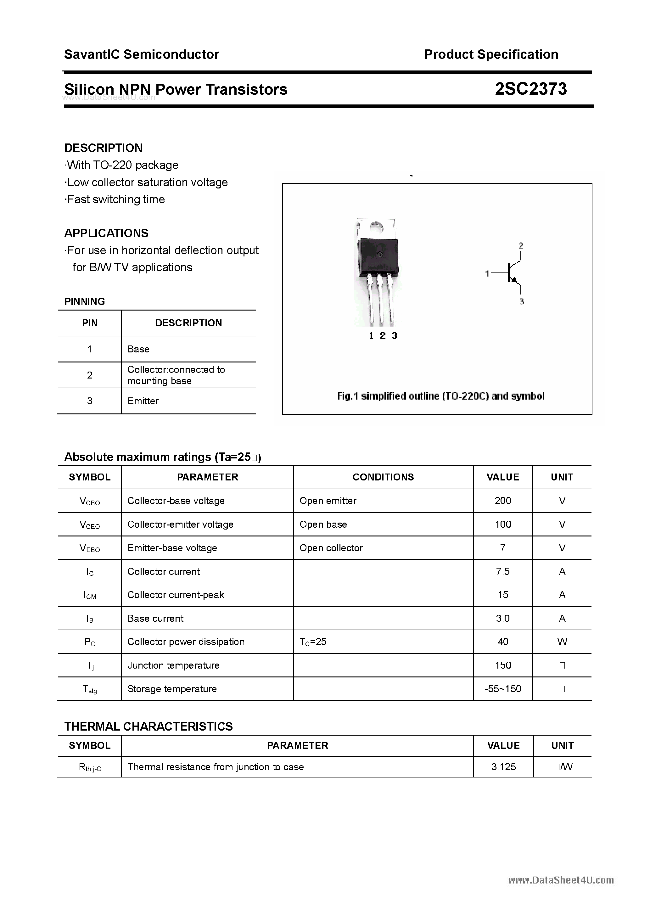 Datasheet 2SC2373 - SILICON POWER TRANSISTOR page 1