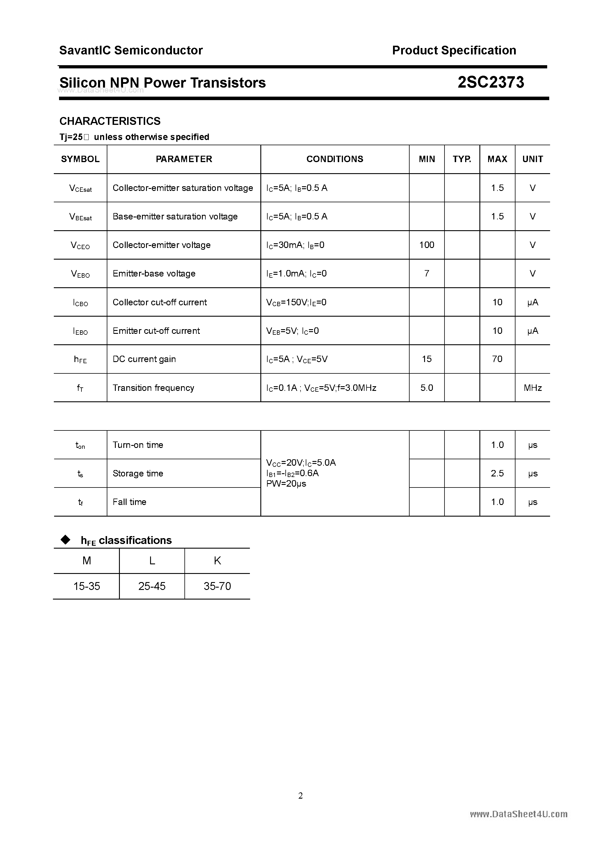 Datasheet 2SC2373 - SILICON POWER TRANSISTOR page 2