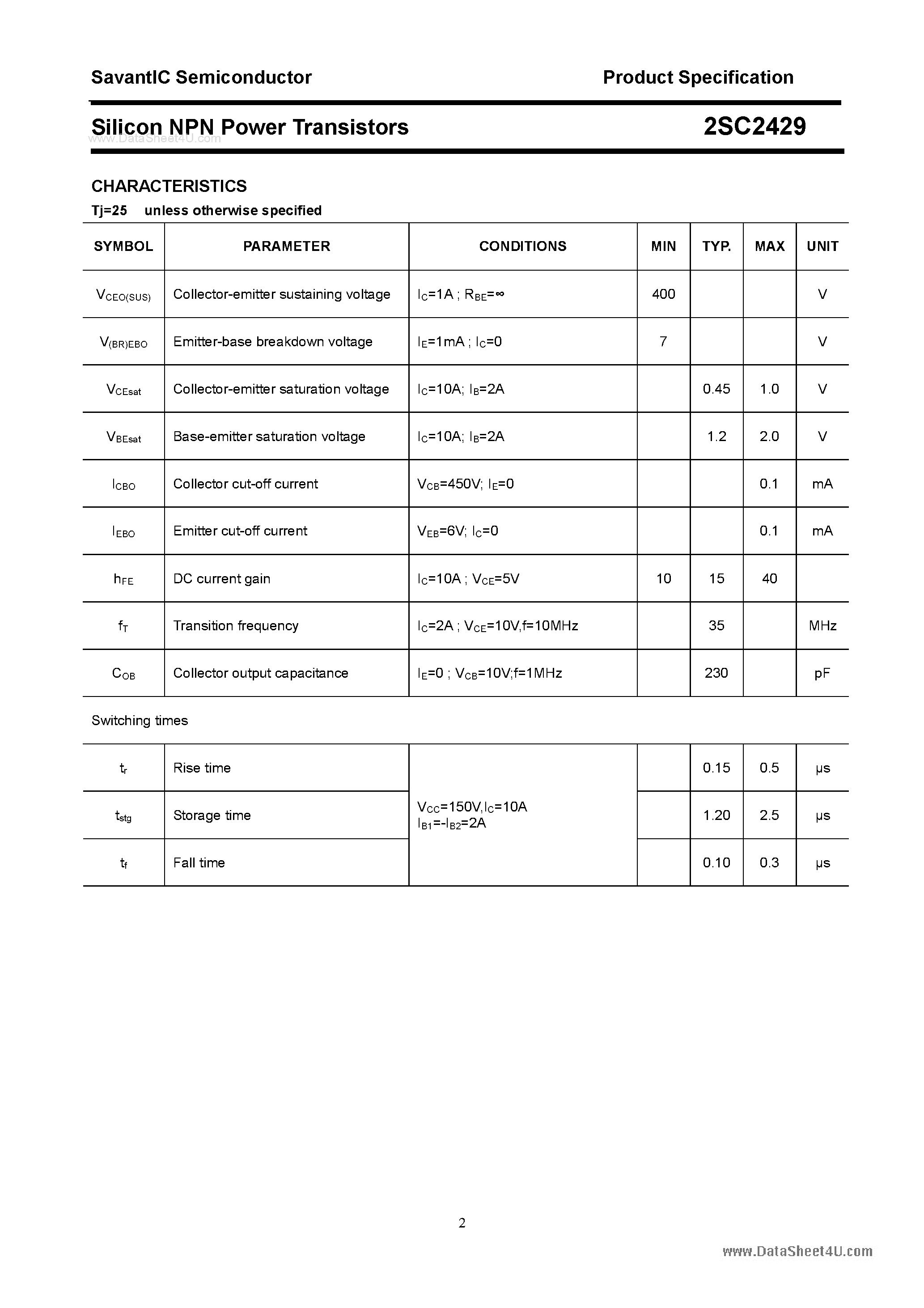 Datasheet 2SC2429 - SILICON POWER TRANSISTOR page 2