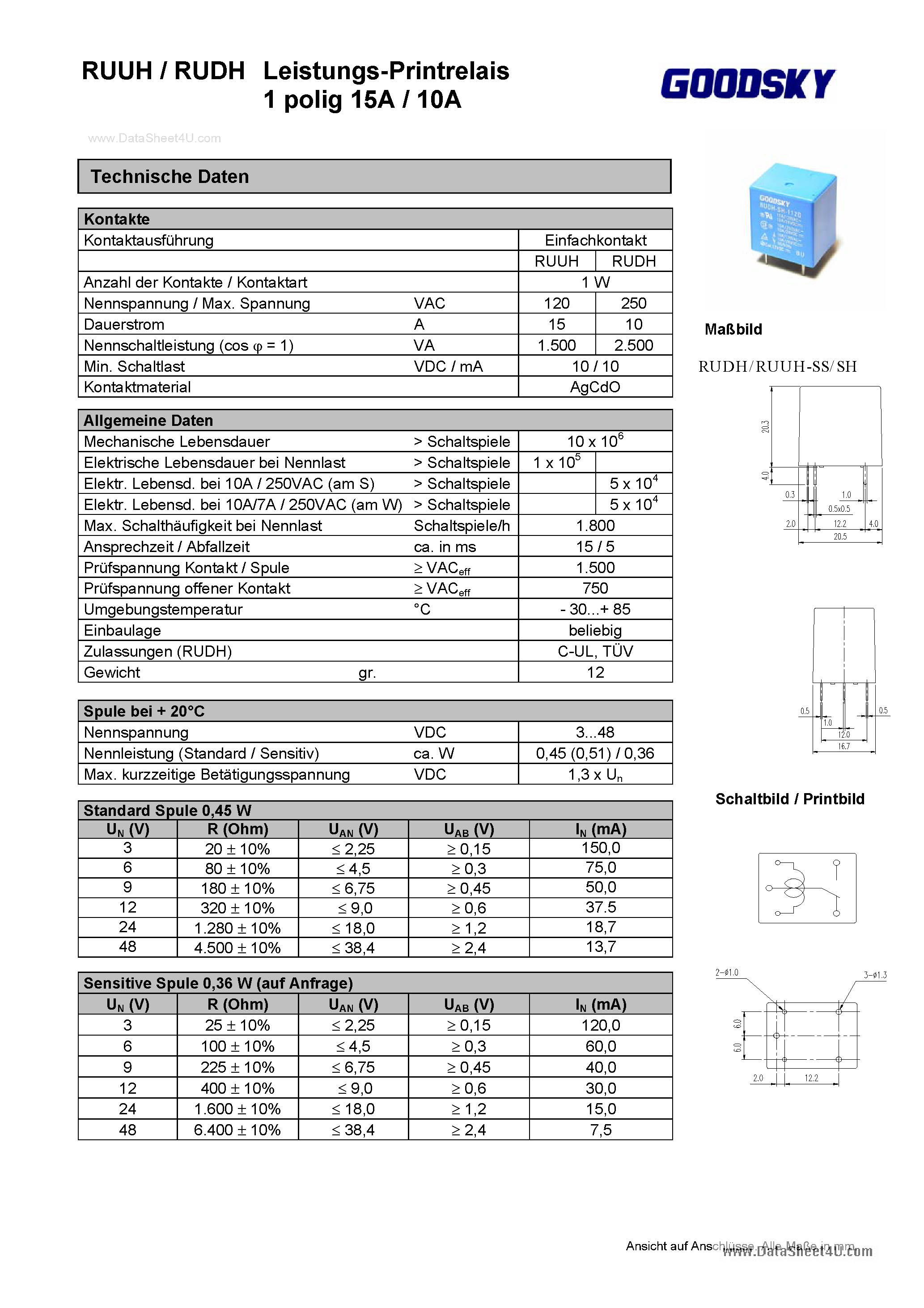Datasheet RUDH-SH-112D - Relay page 1
