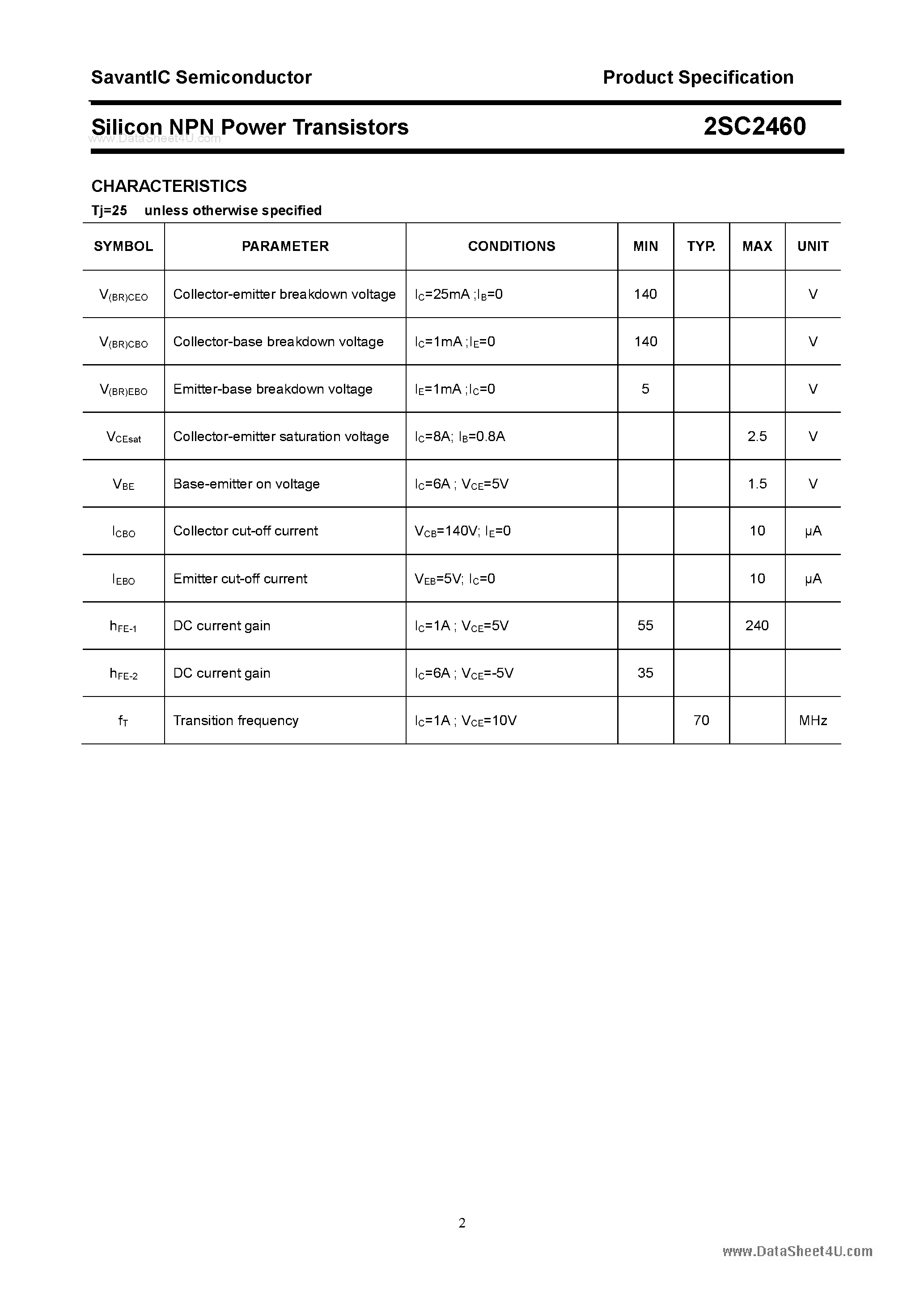 Datasheet 2SC2460 - SILICON POWER TRANSISTOR page 2