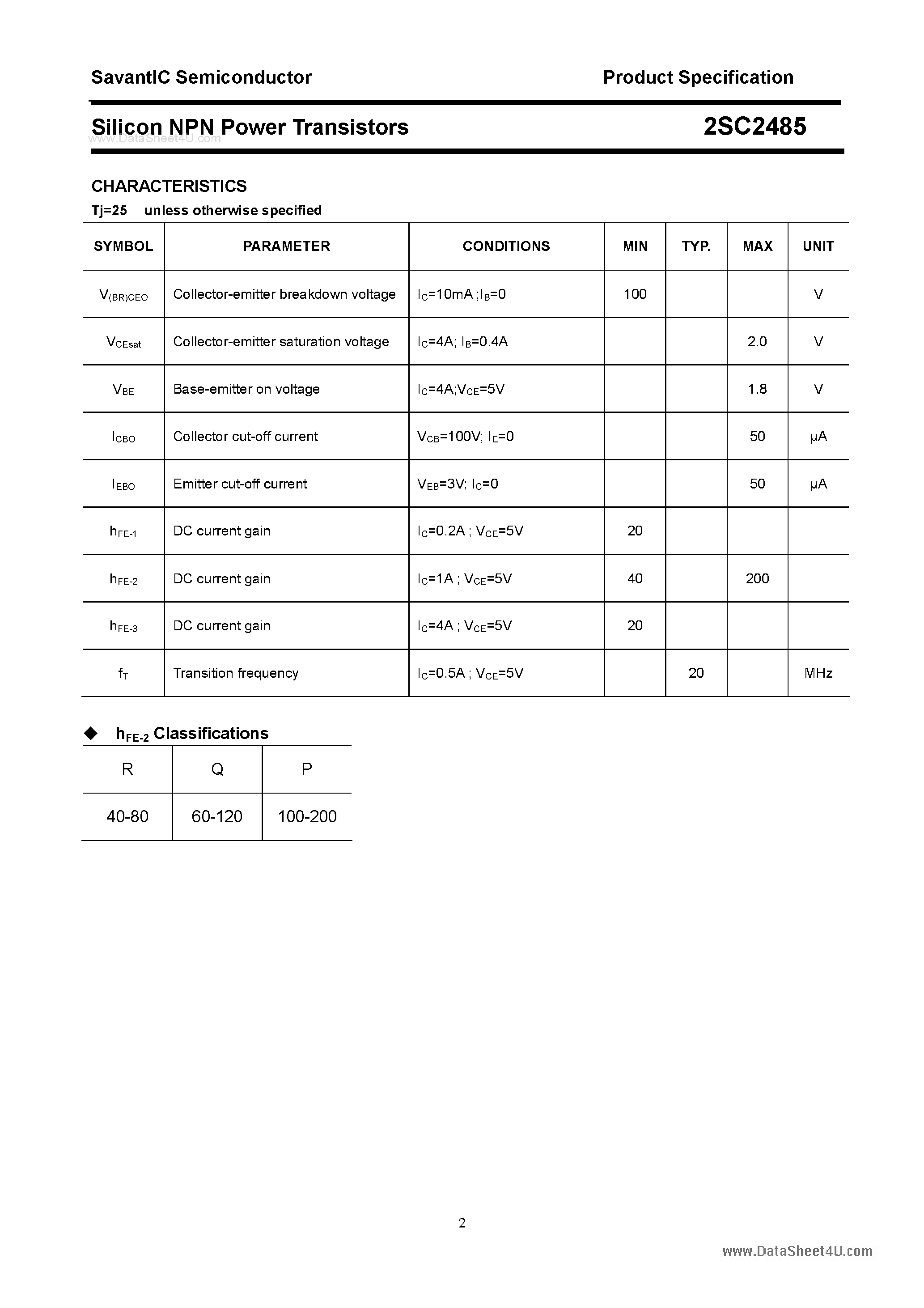 Datasheet 2SC2485 - SILICON POWER TRANSISTOR page 2
