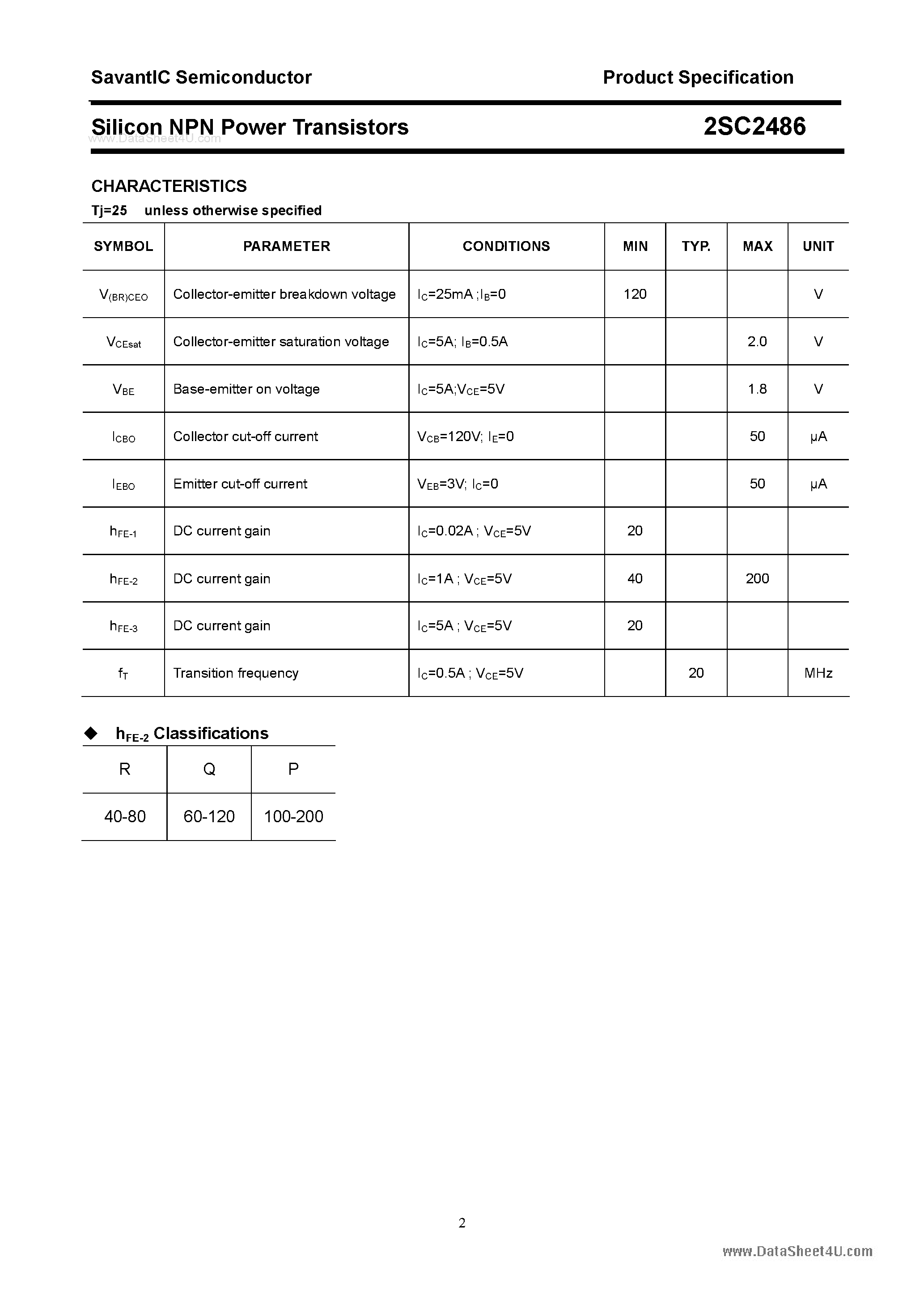 Datasheet 2SC2486 - SILICON POWER TRANSISTOR page 2