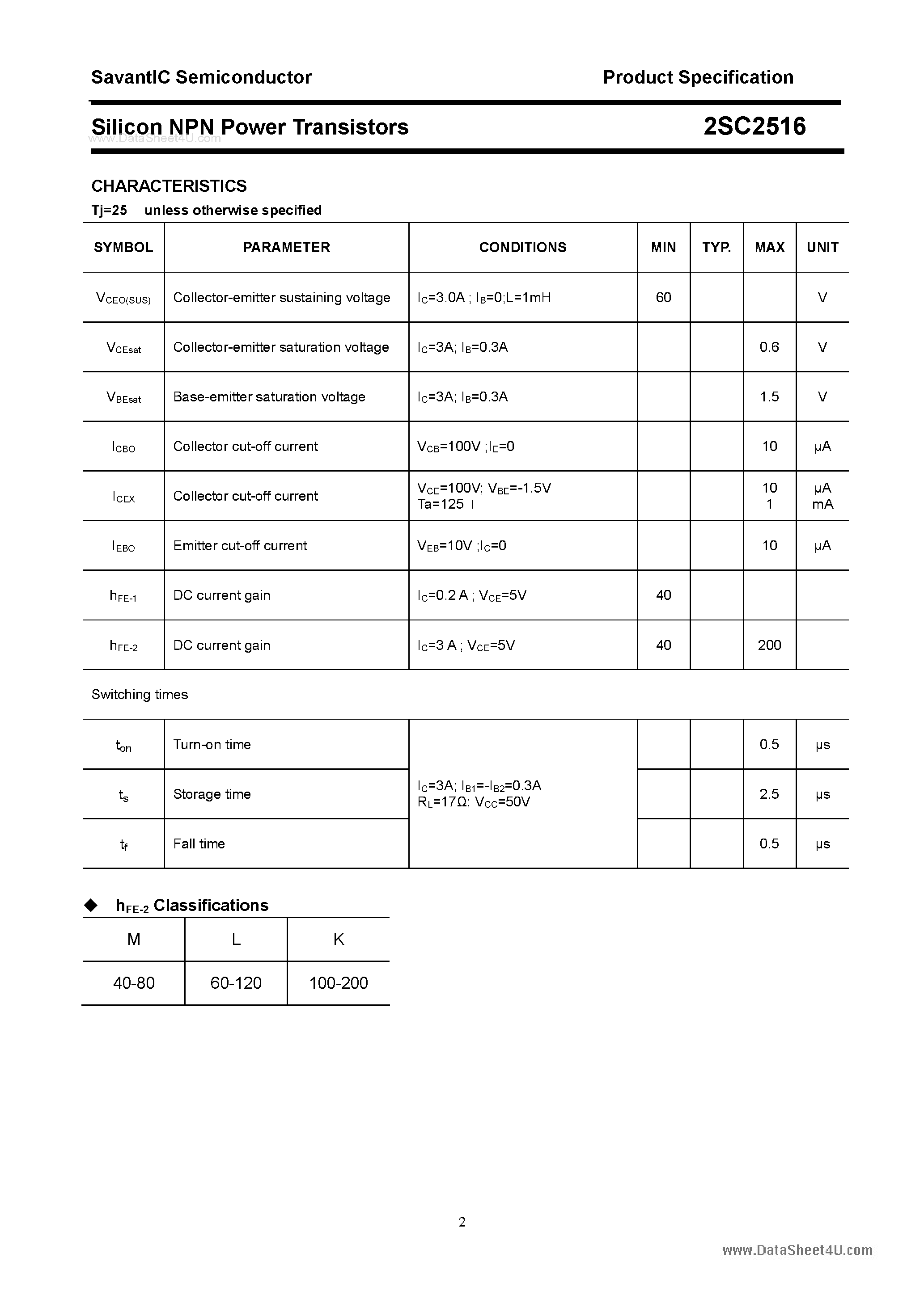 Datasheet 2SC2516 - SILICON POWER TRANSISTOR page 2