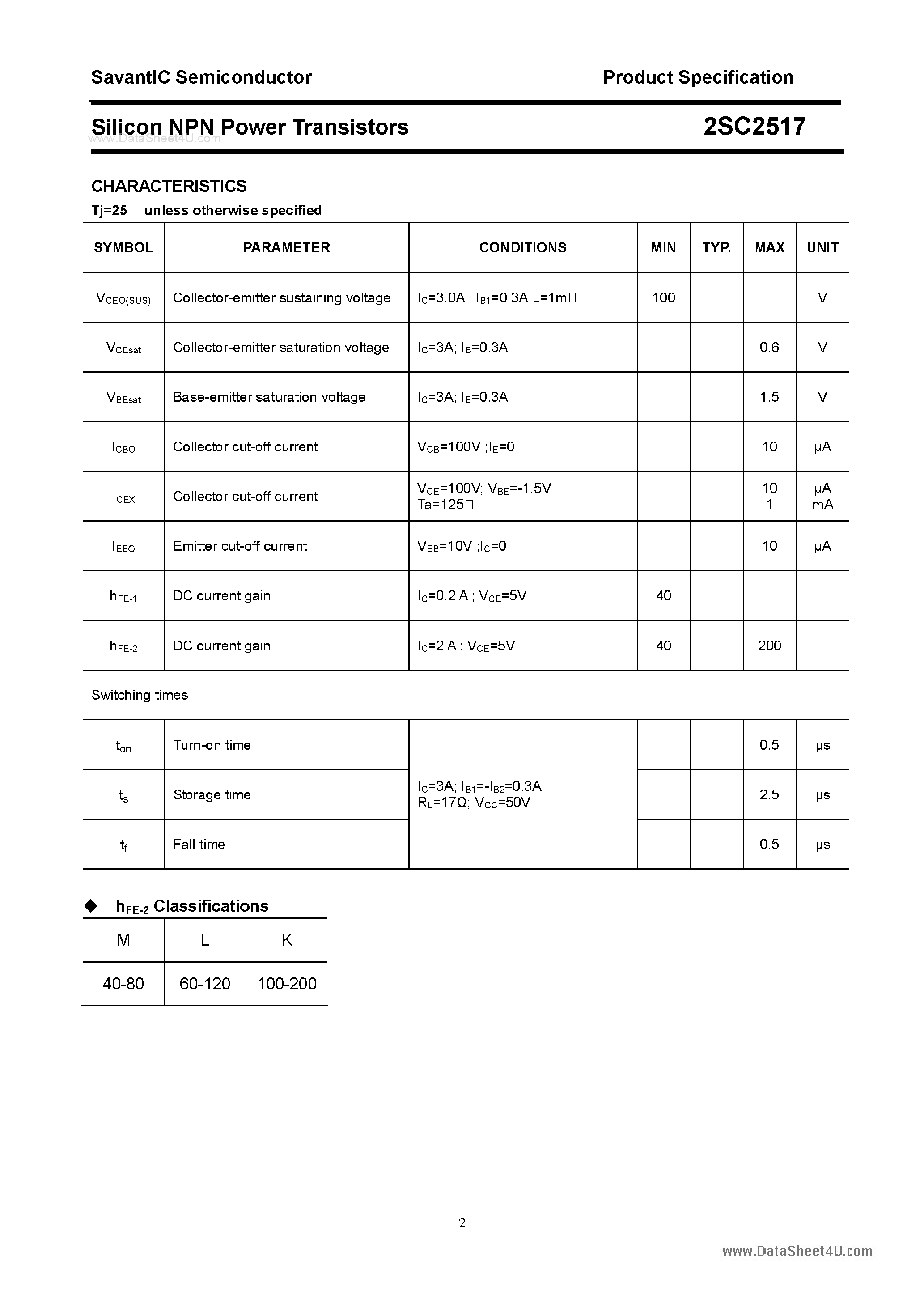 Datasheet 2SC2517 - SILICON POWER TRANSISTOR page 2