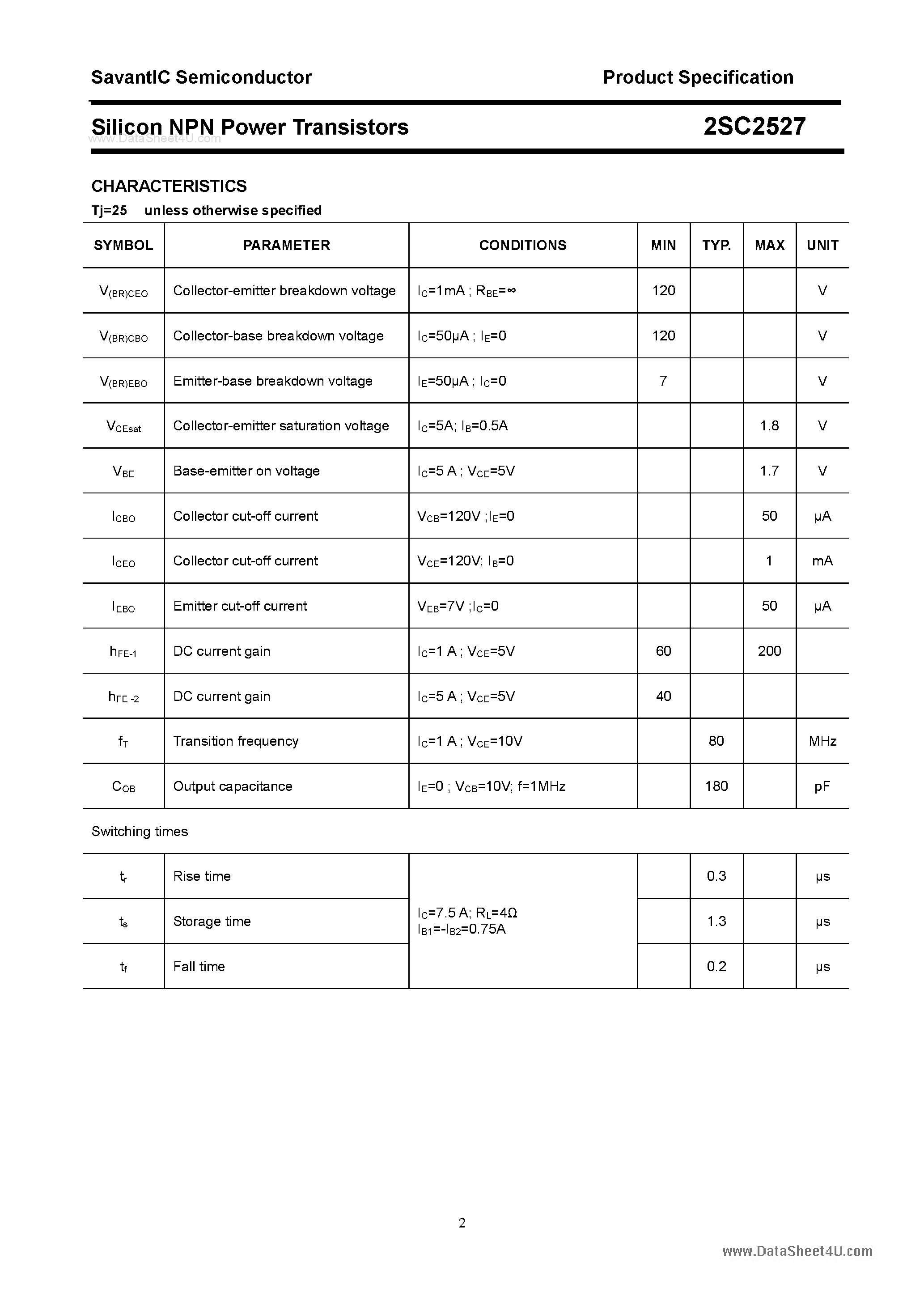 Datasheet 2SC2527 - SILICON POWER TRANSISTOR page 2