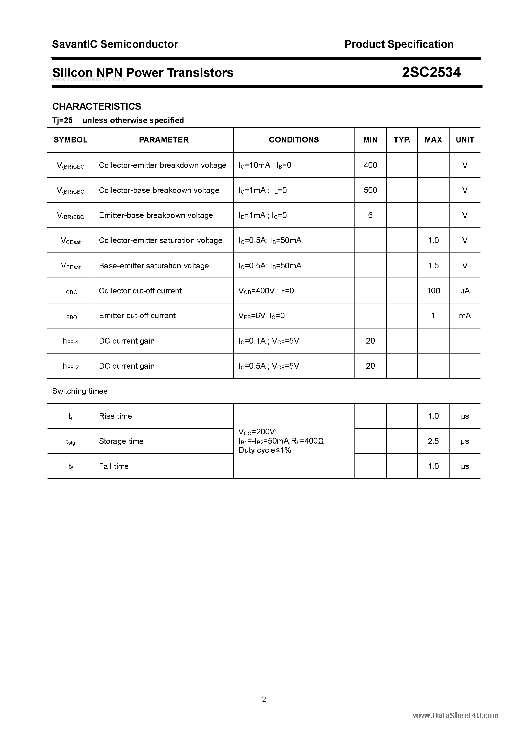 Datasheet 2SC2534 - SILICON POWER TRANSISTOR page 2